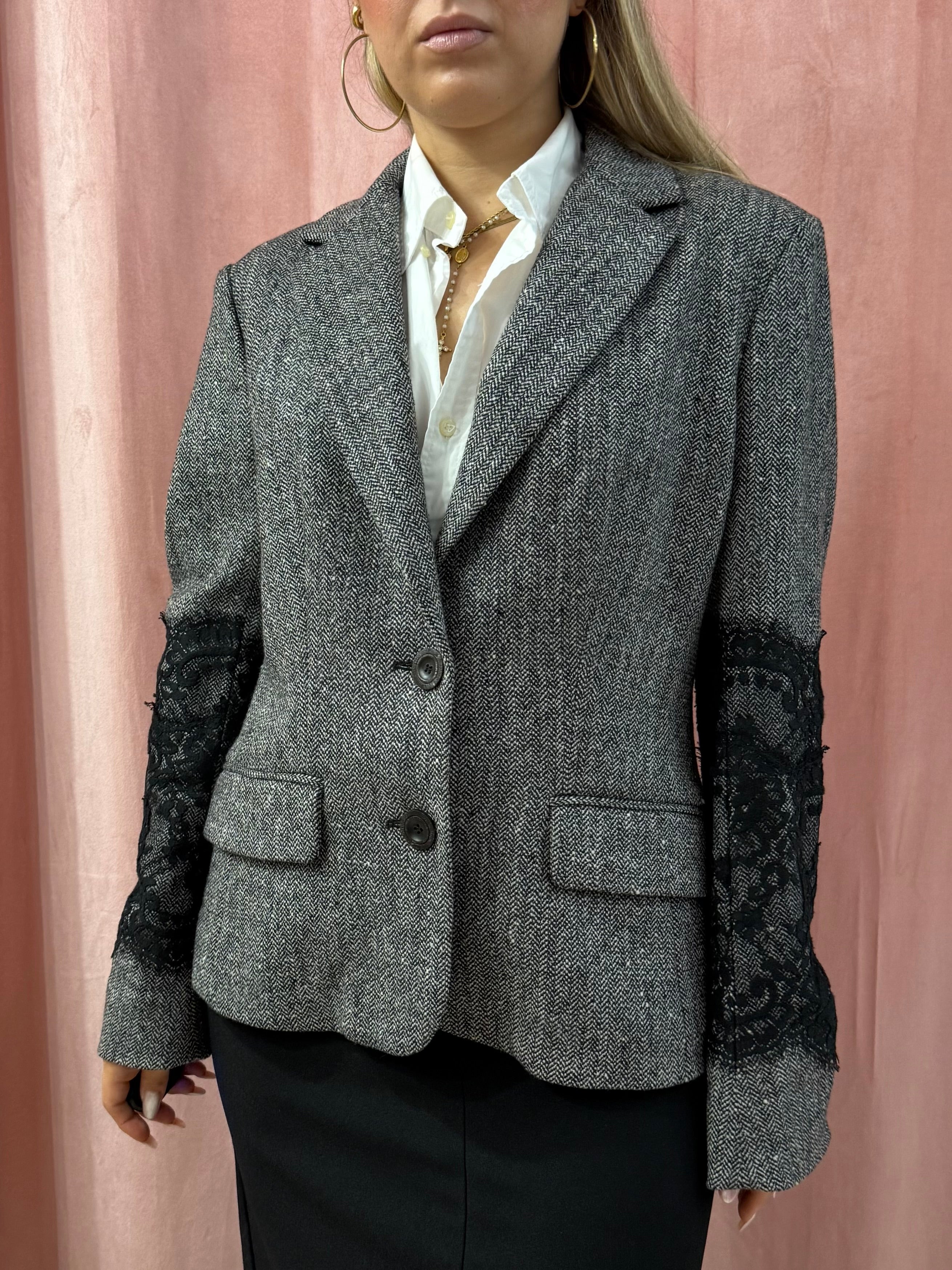 Blazer mélange dettaglio pizzo