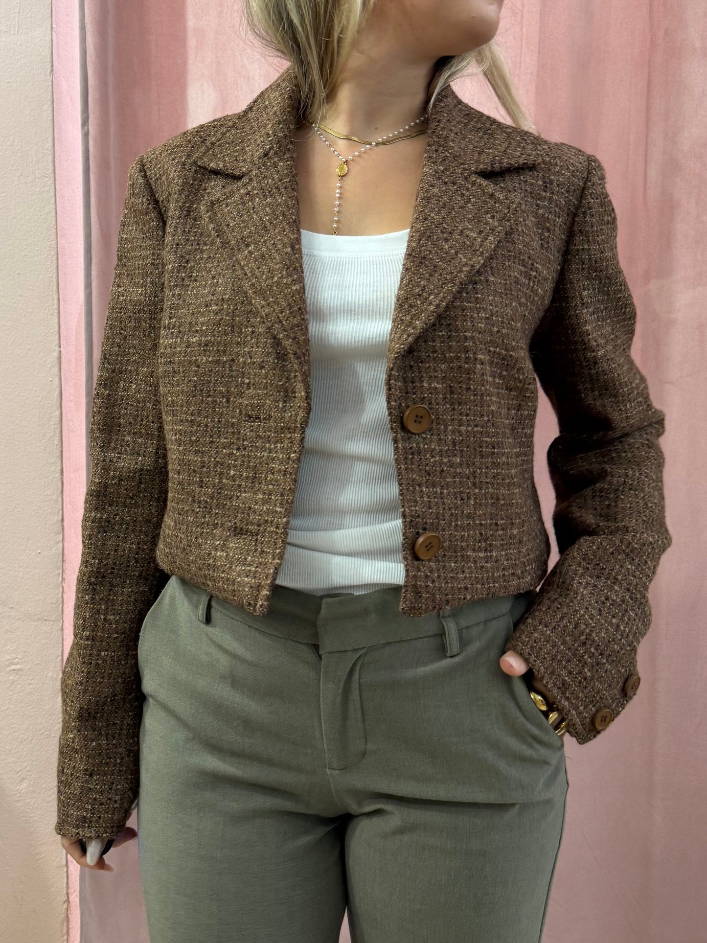 Blazer crop in lana mélange