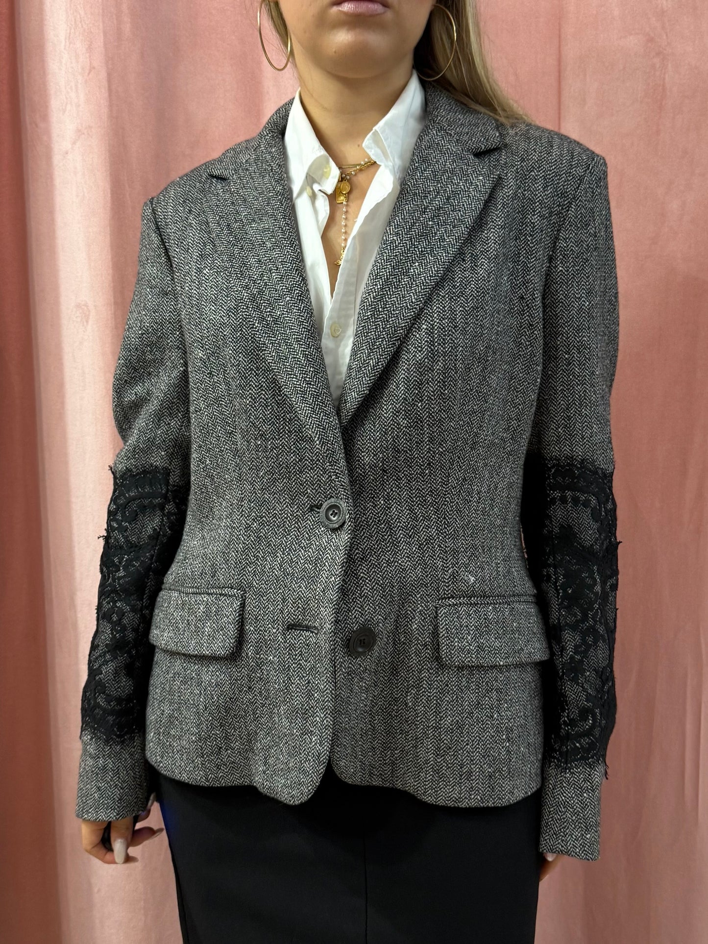 Blazer mélange dettaglio pizzo