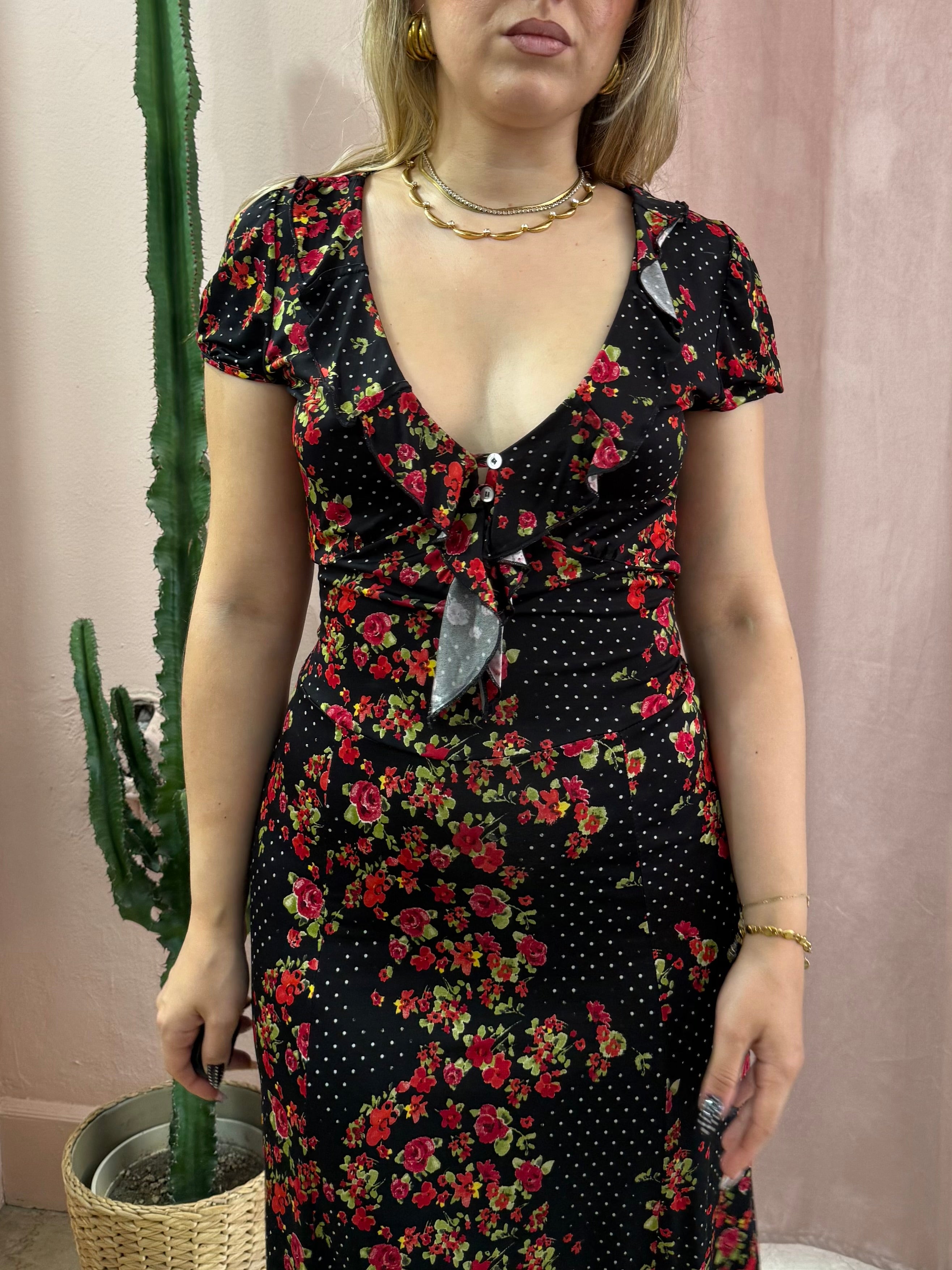 Vestito 00s nero fantasia rose