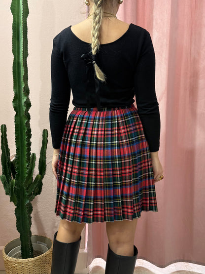 Gonna tartan sul rosso in lana