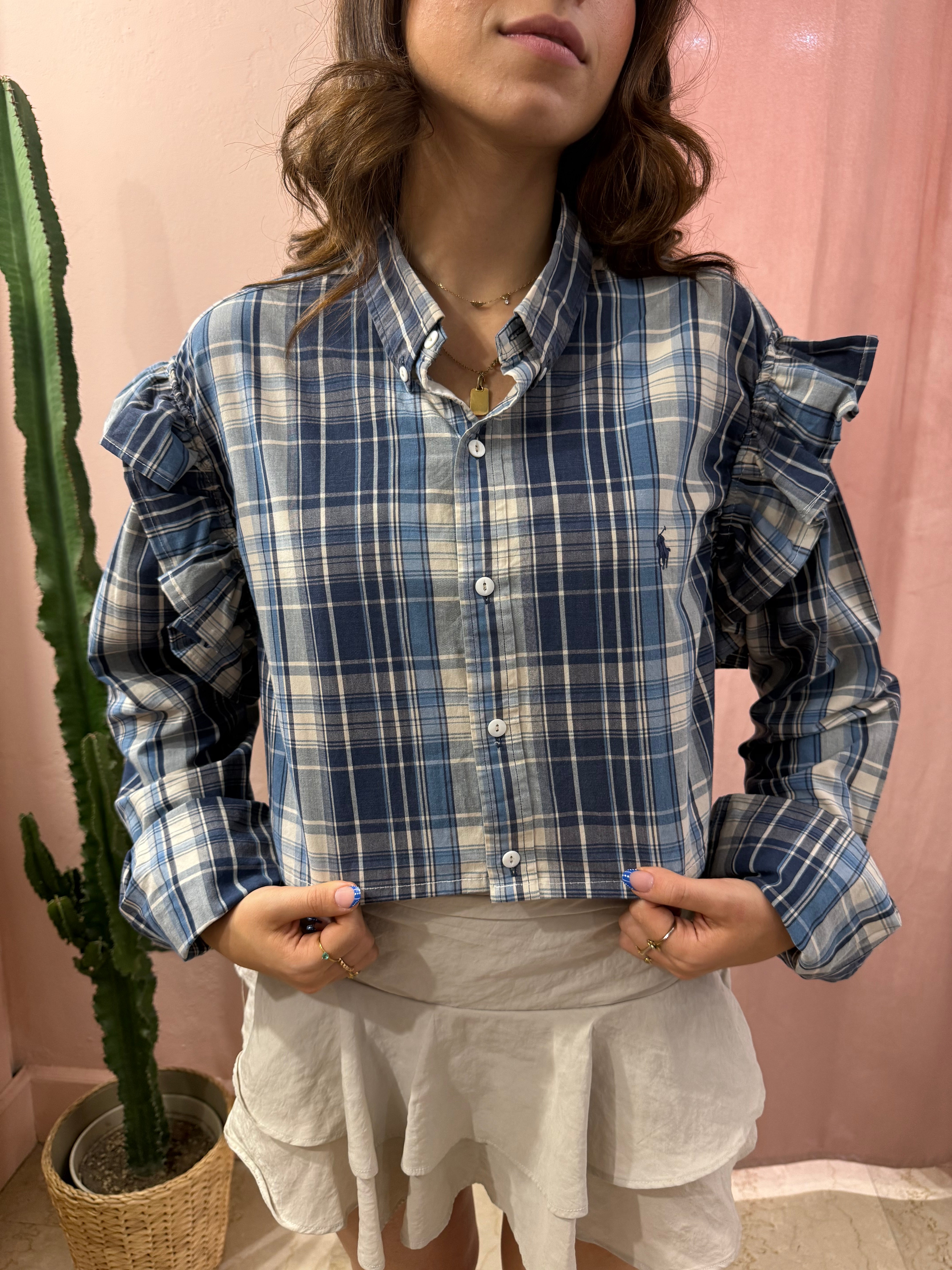 Camicia Ralph Lauren upcycling quadri blu e beige