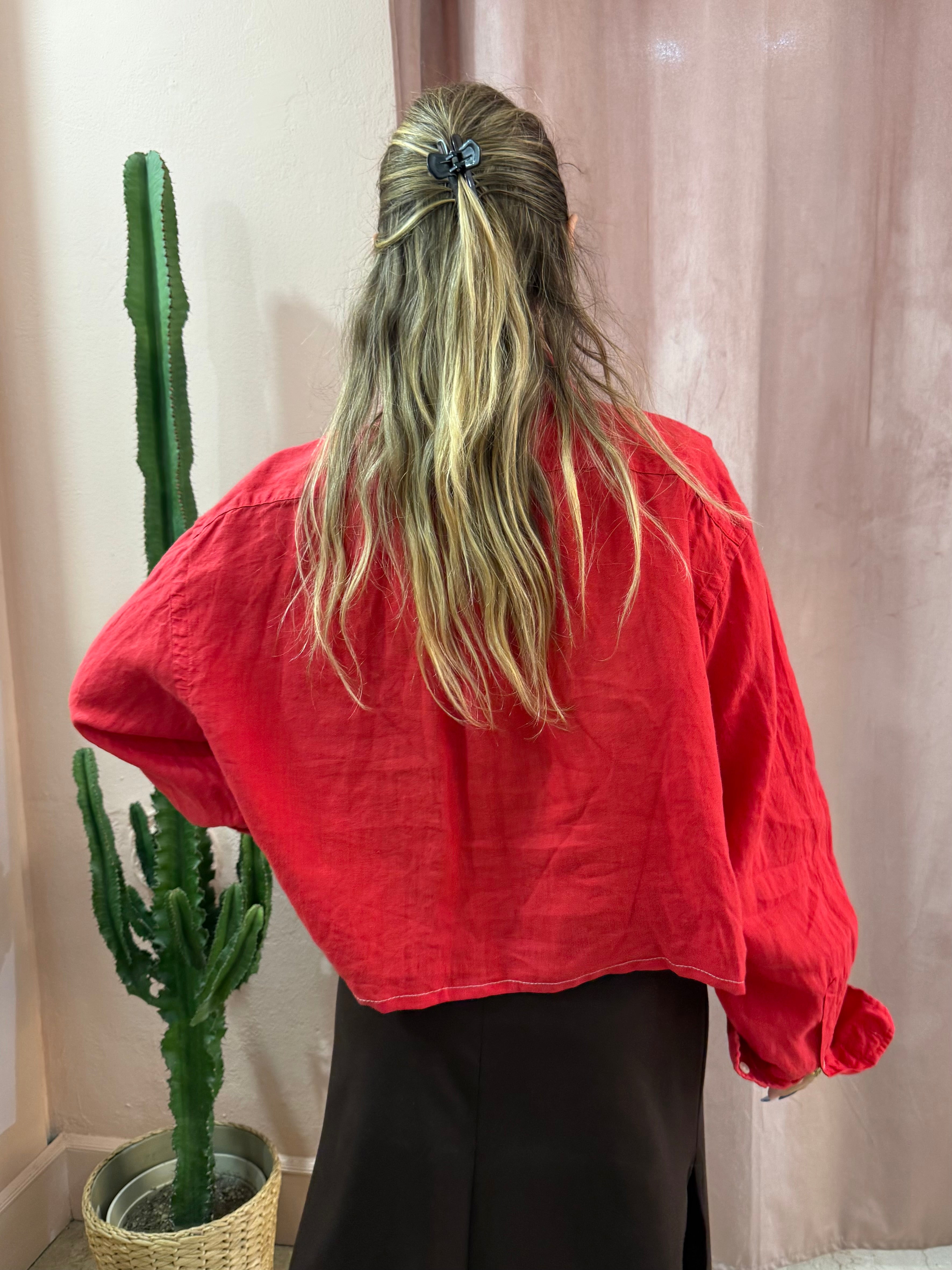 Camicia Ralph lauren upcycling fiocco in lino rossa