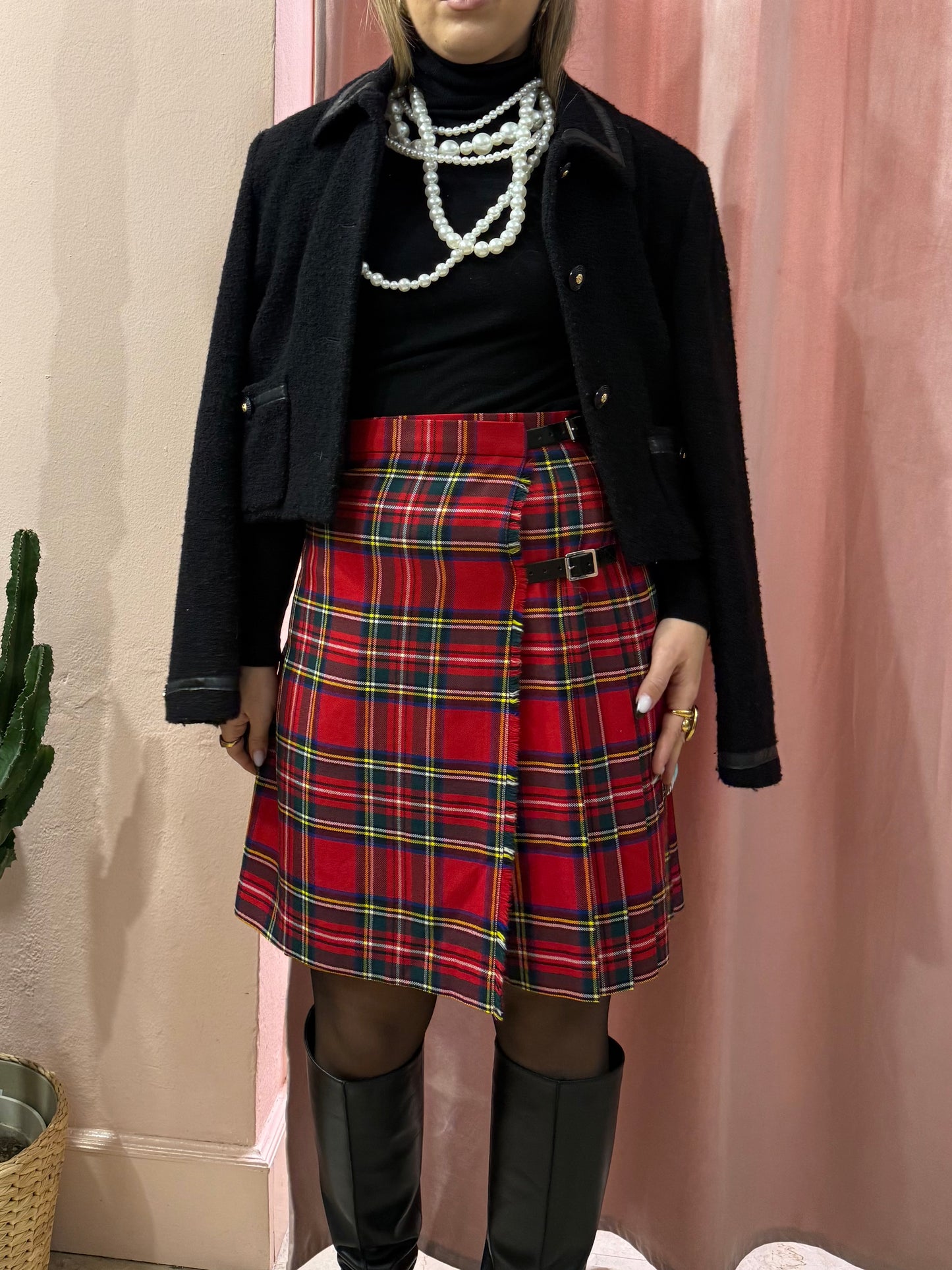 Gonna scozzese con fibbie in lana
