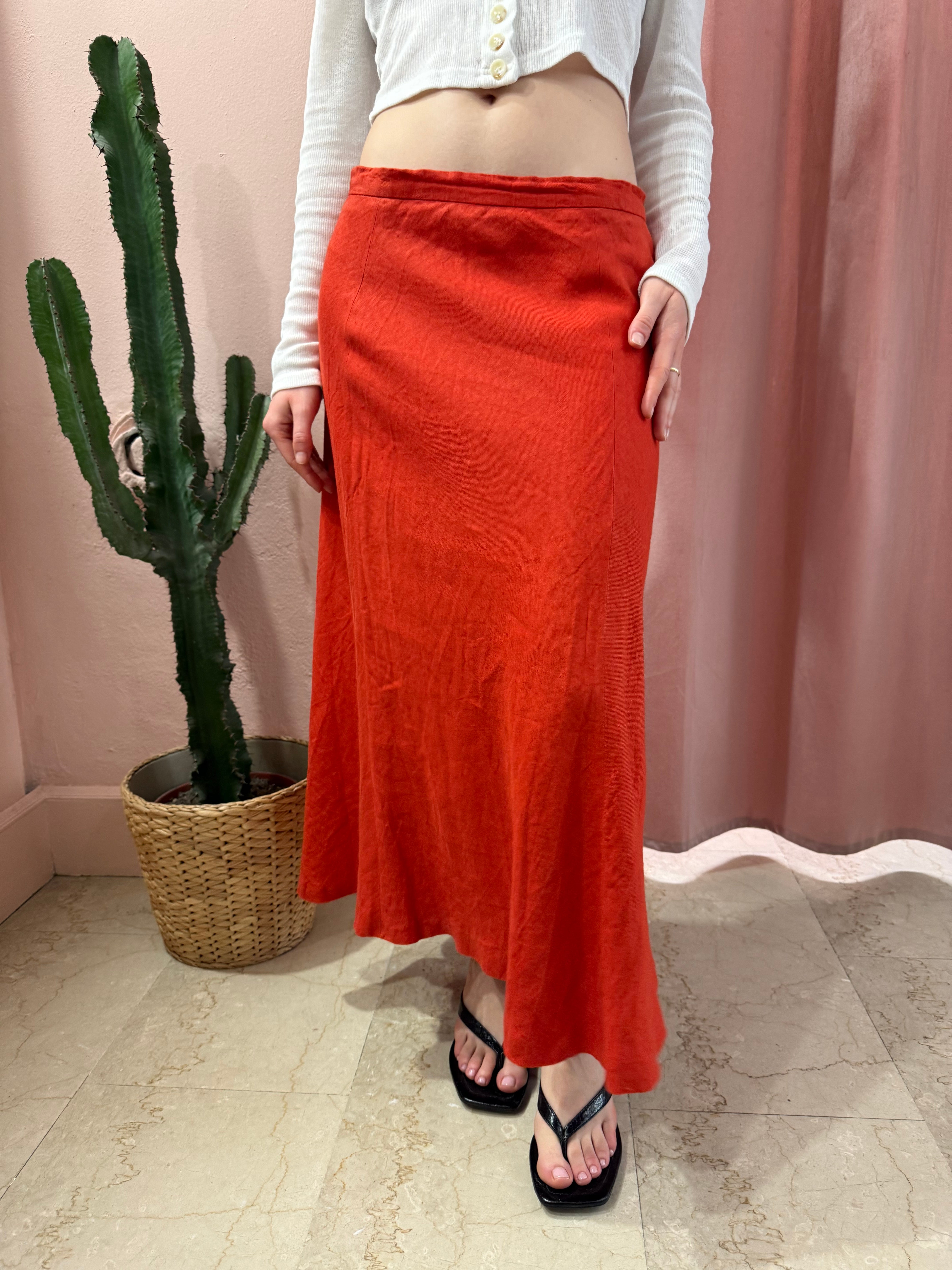 Gonna Max Mara arancio in puro lino