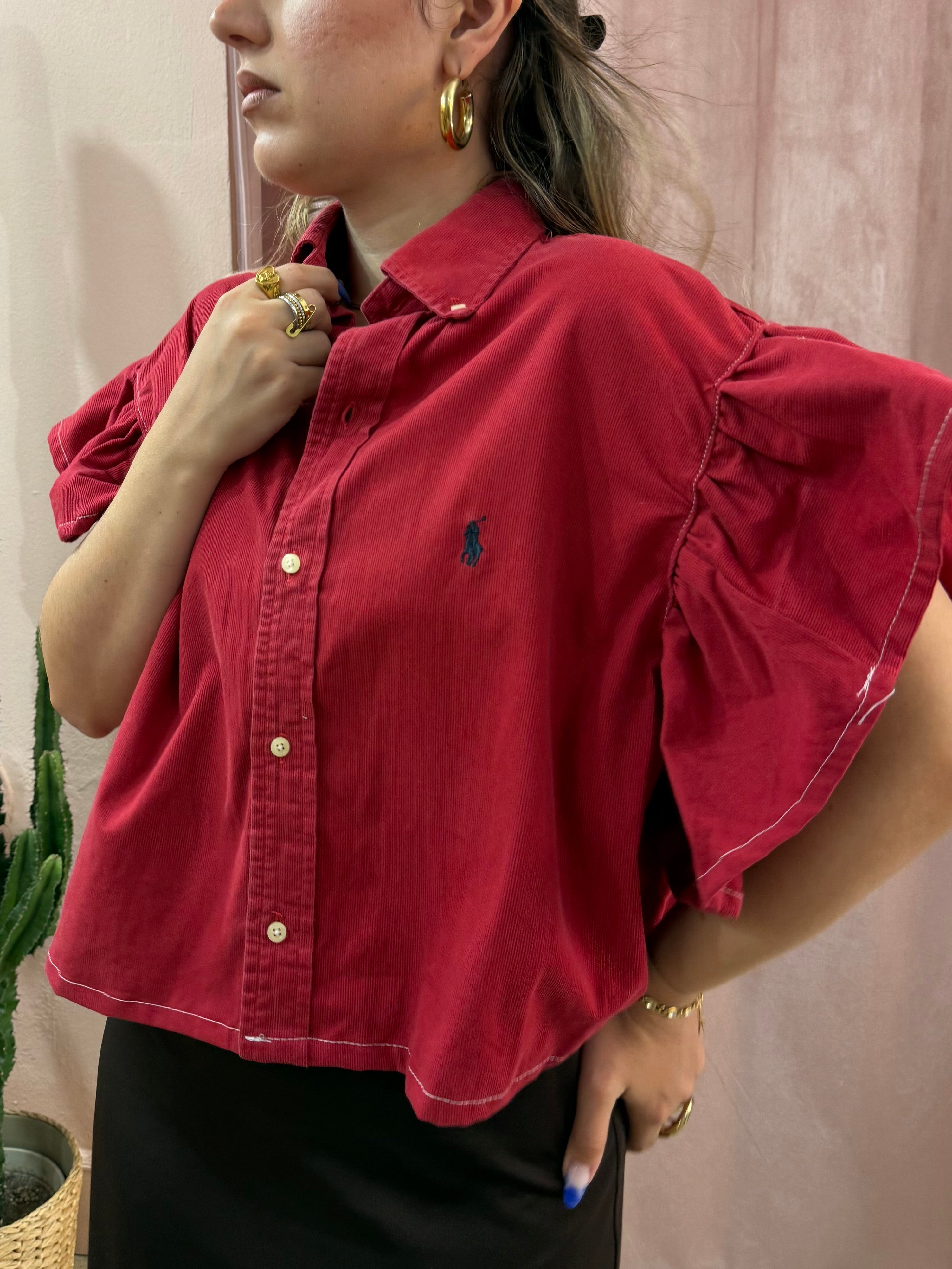Camicia Ralph Lauren upcycling volant a costine bordeaux