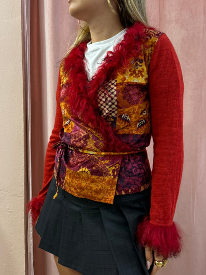 Cardigan y2k con piume in fantasia