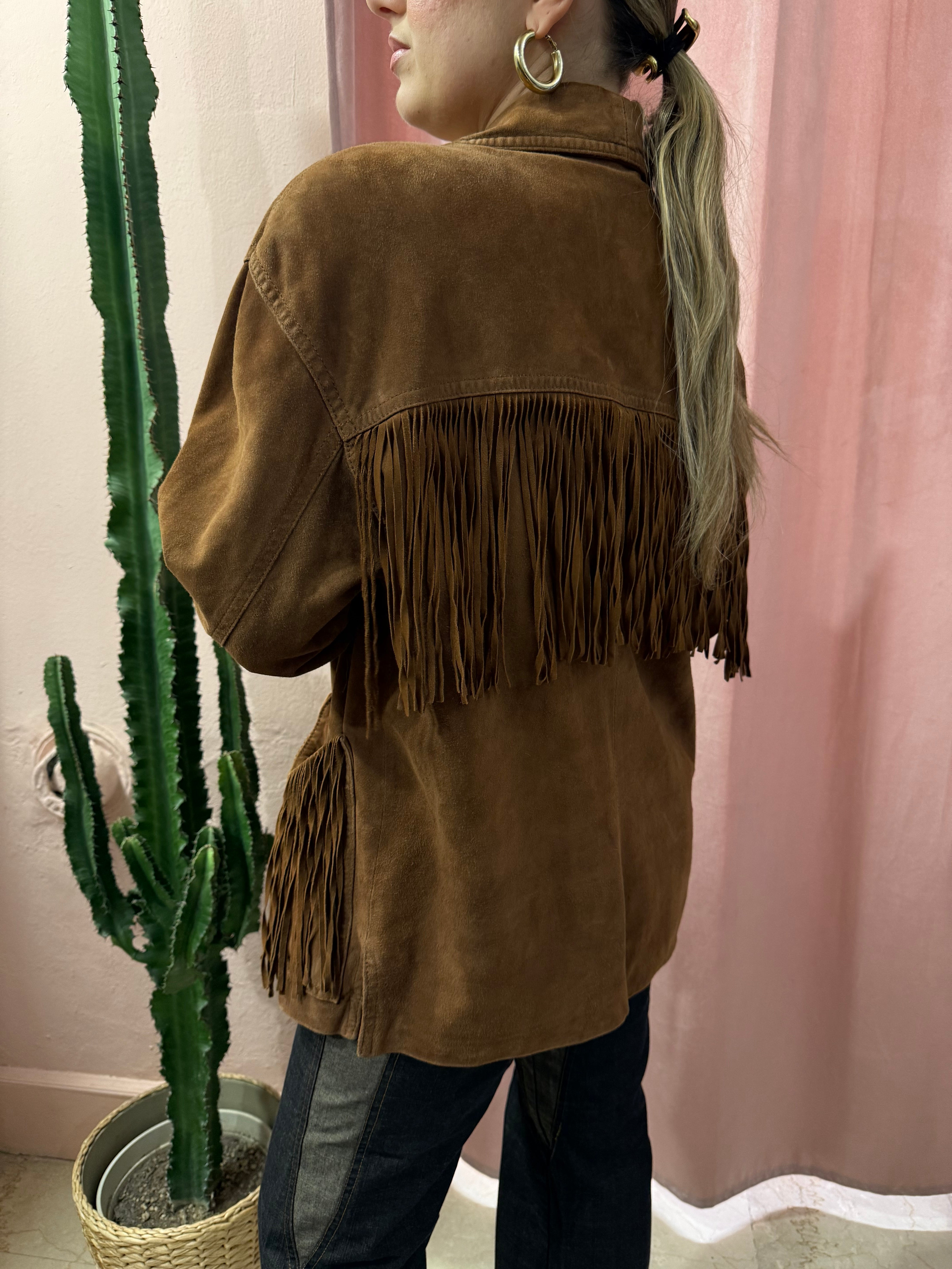 Giacca in vera pelle scamosciata con frange