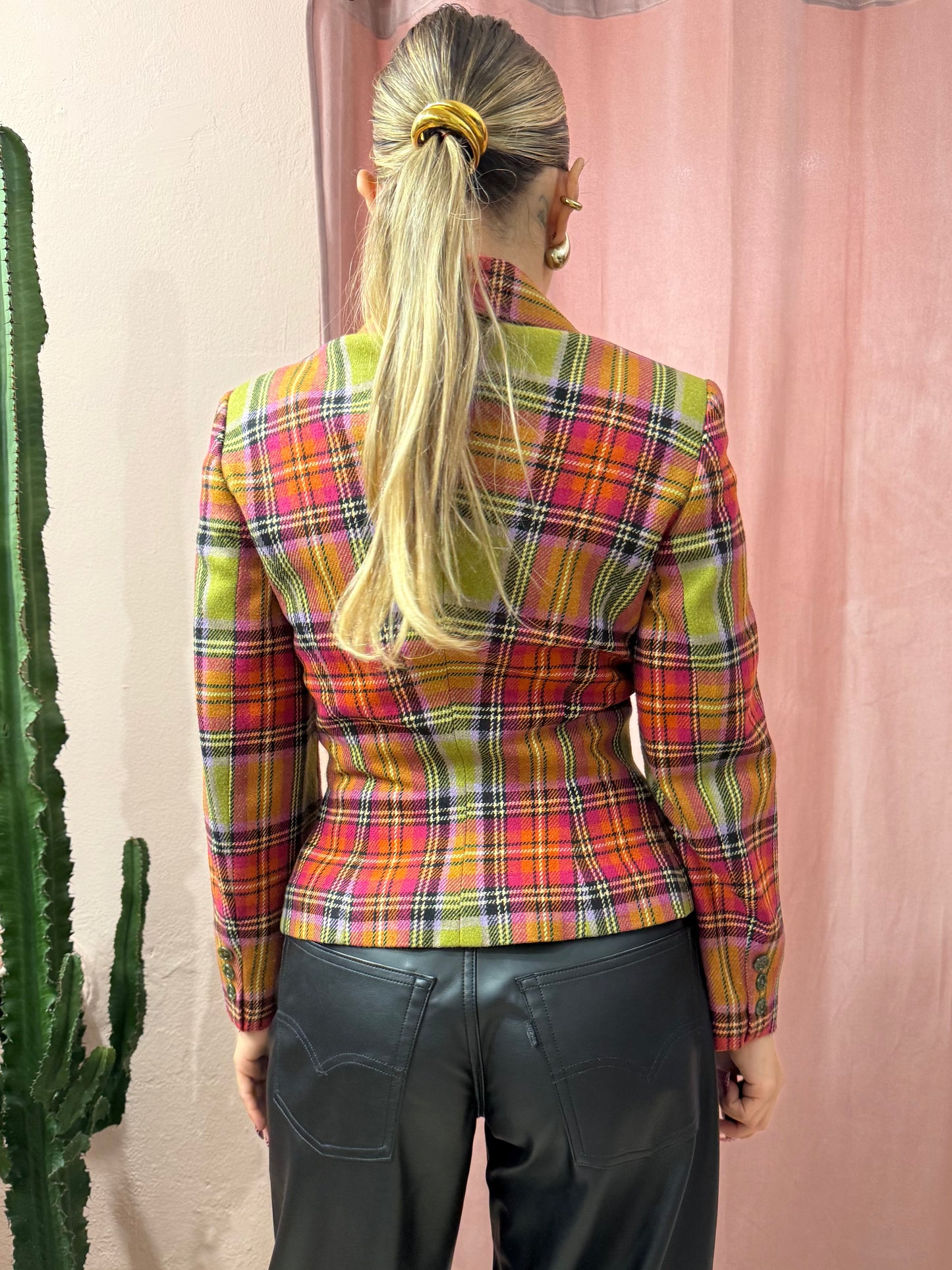 Blazer tartan sul fucsia