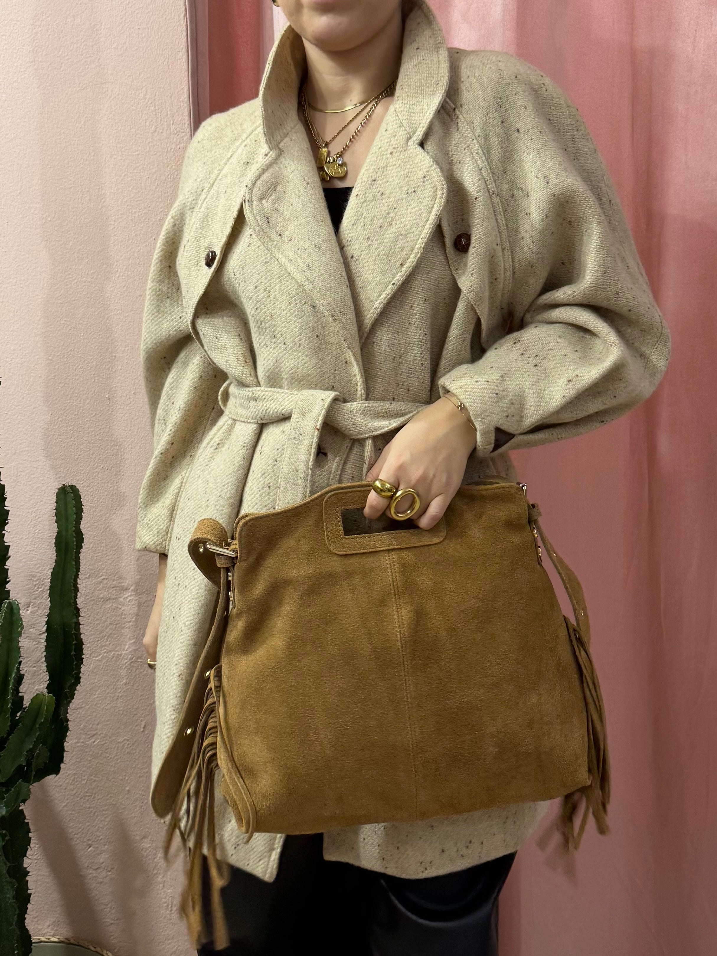 Borsa in vera pelle scamosciata con frange