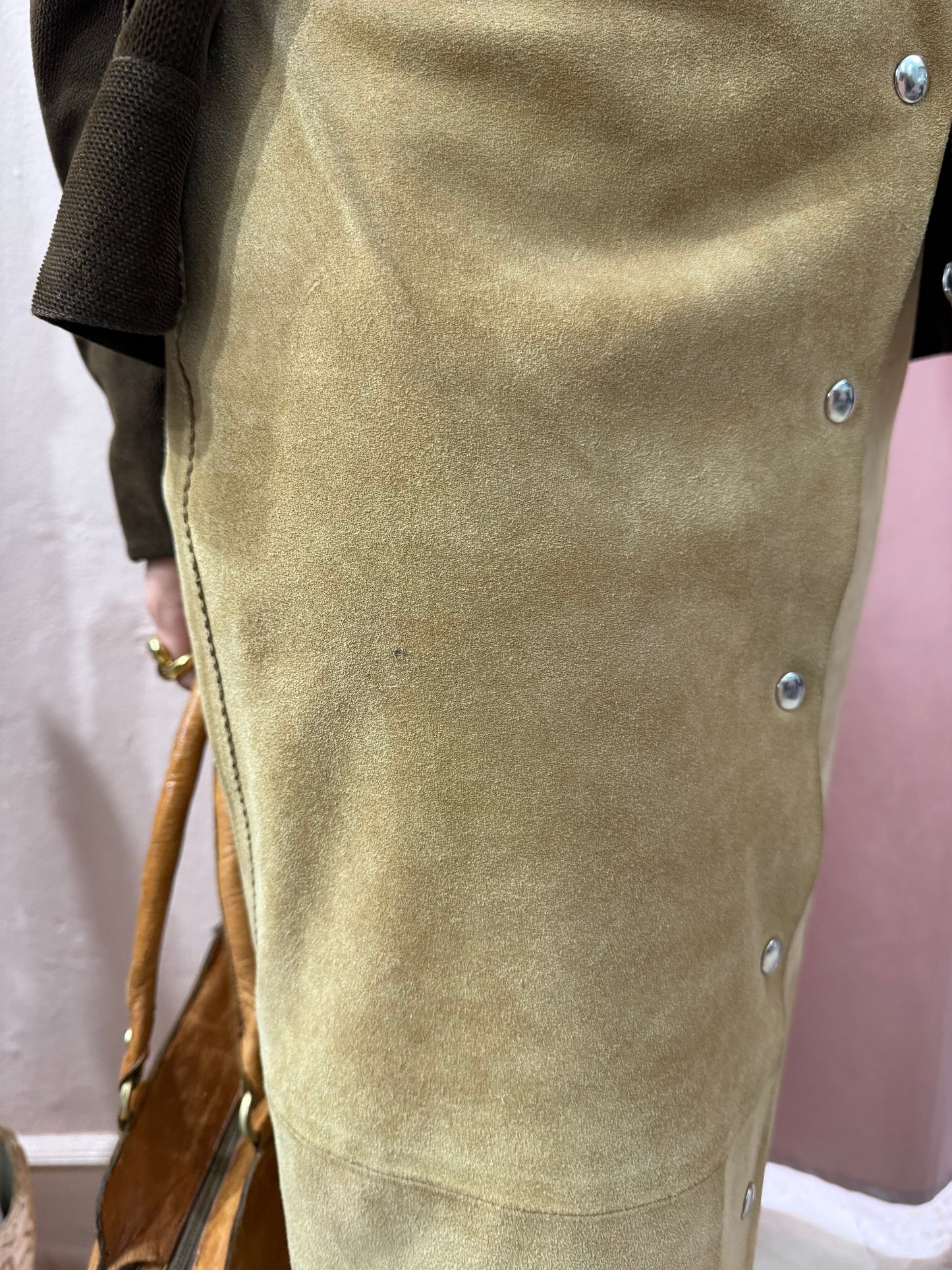 Gonna longuette scamosciata in vera pelle