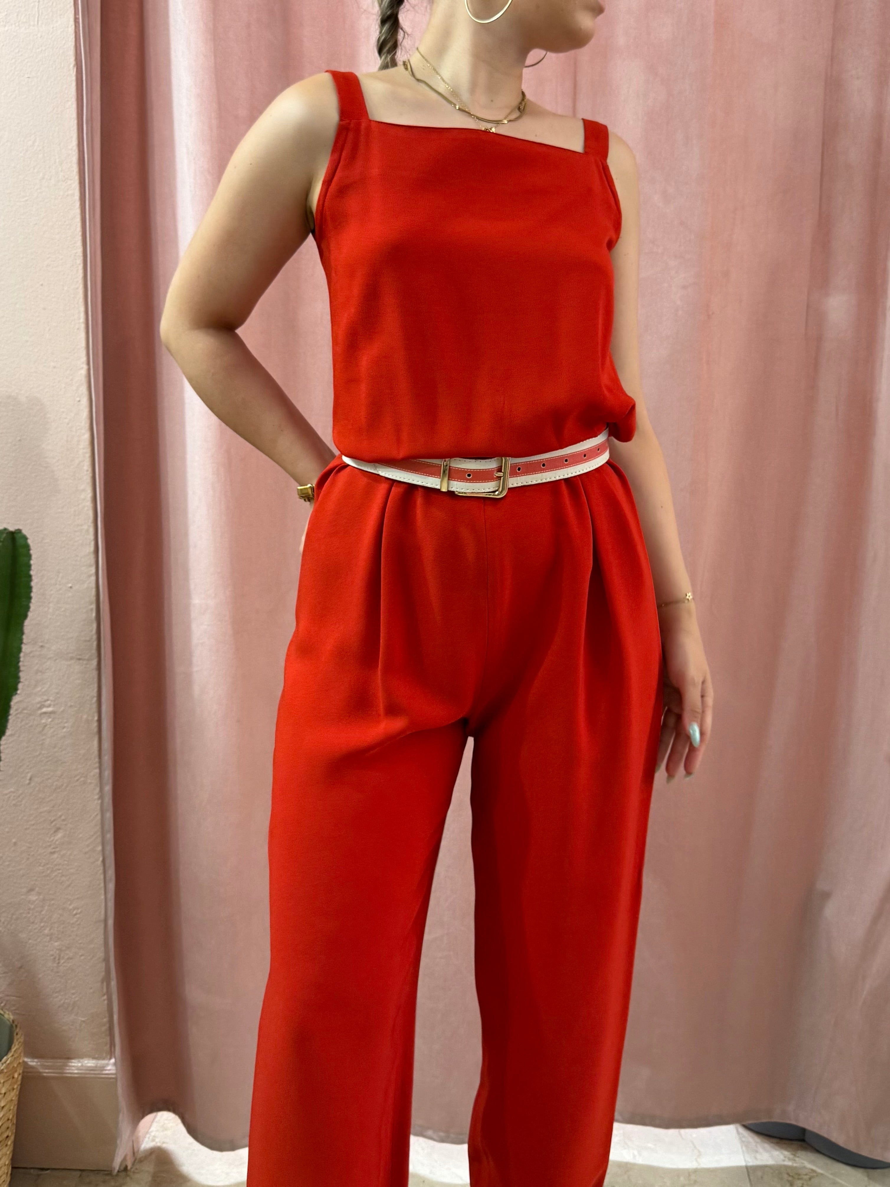 Maxi tuta rossa vintage con cinturino
