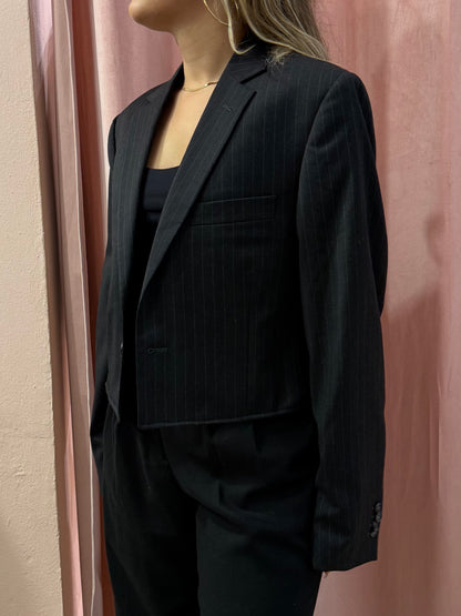 Blazer crop gessato monopetto