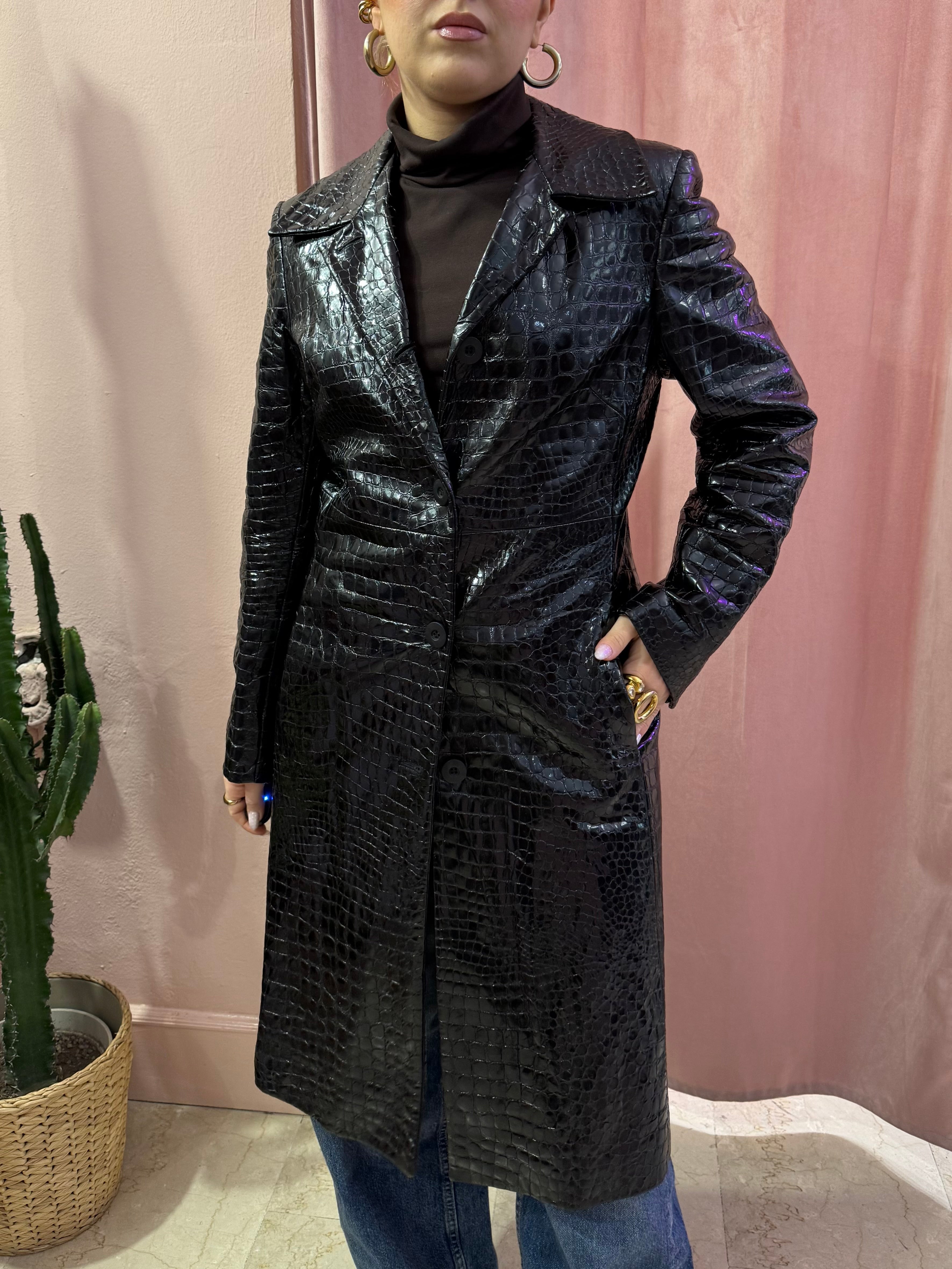 Trench in pelle nero stampa cocco