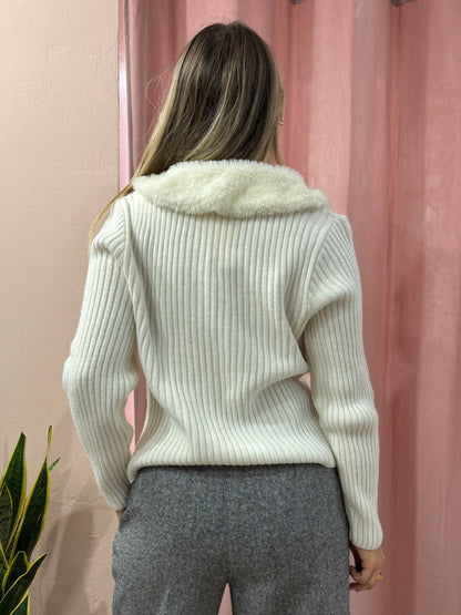 Cardigan 2000 bianco con dettaglio collo