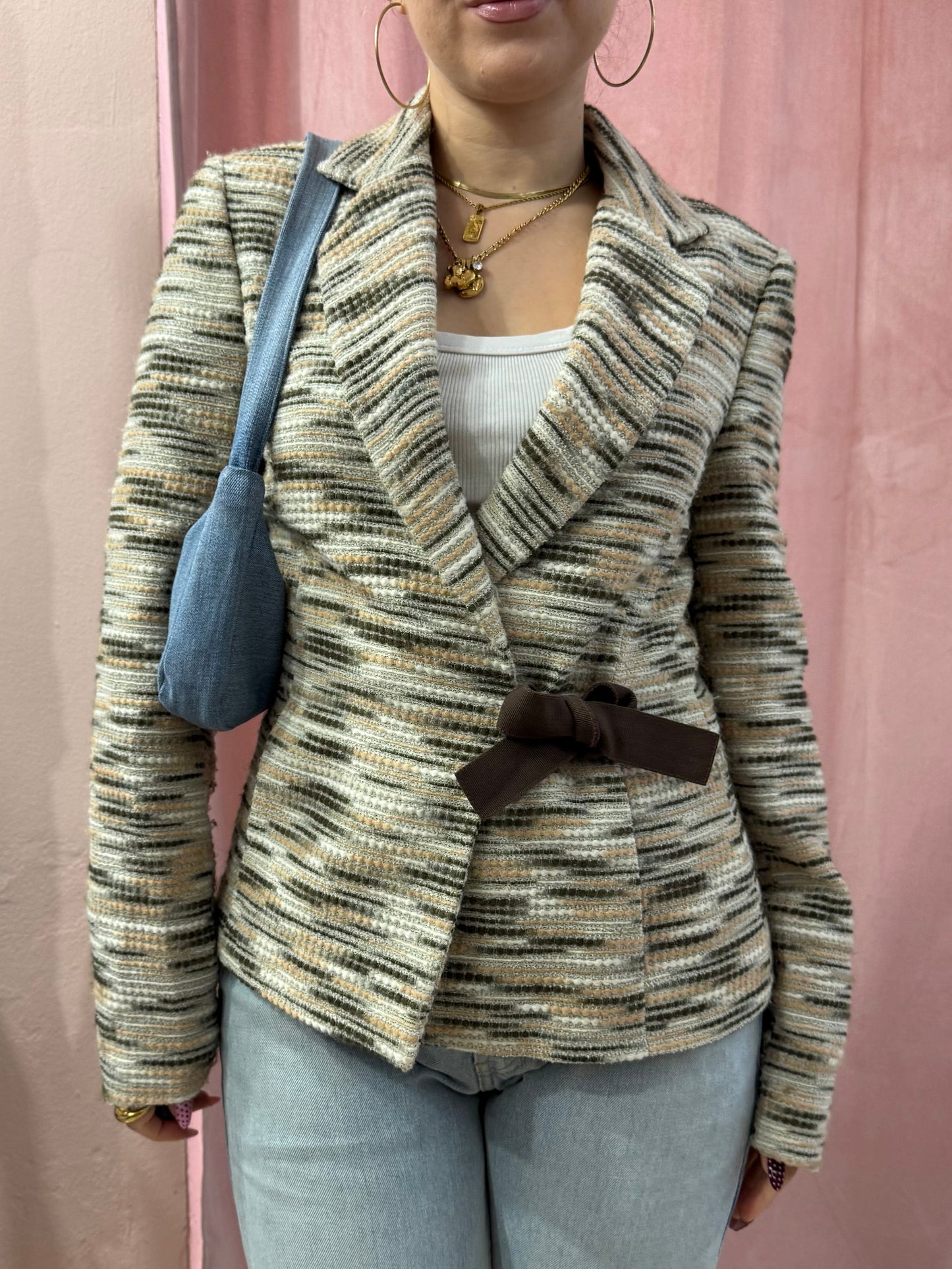 Blazer mélange con chiusura fiocco