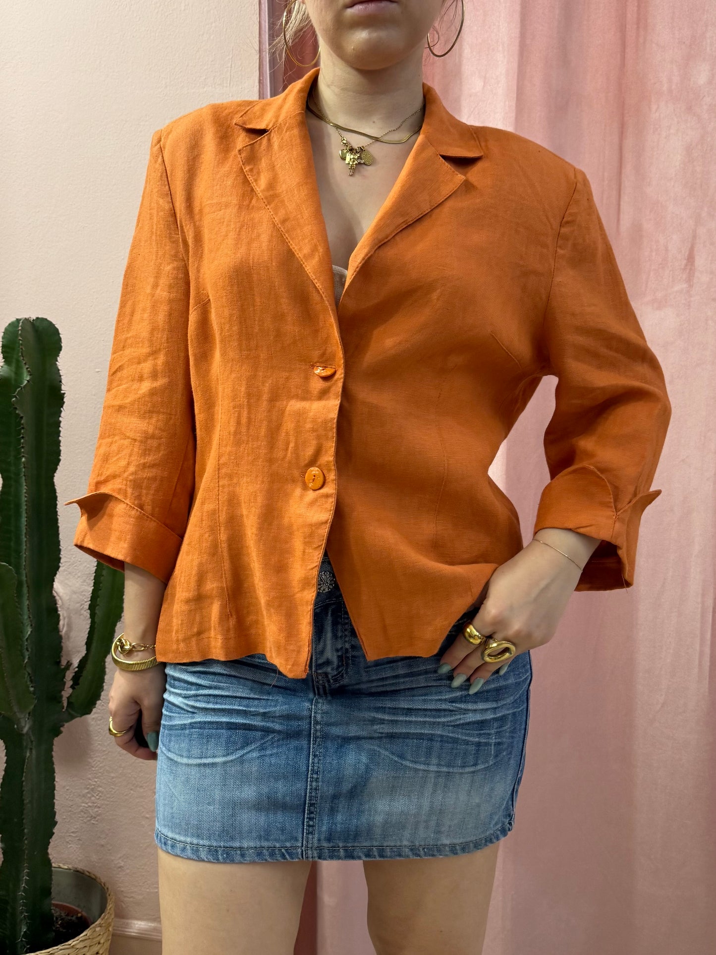Blazer arancio in puro lino
