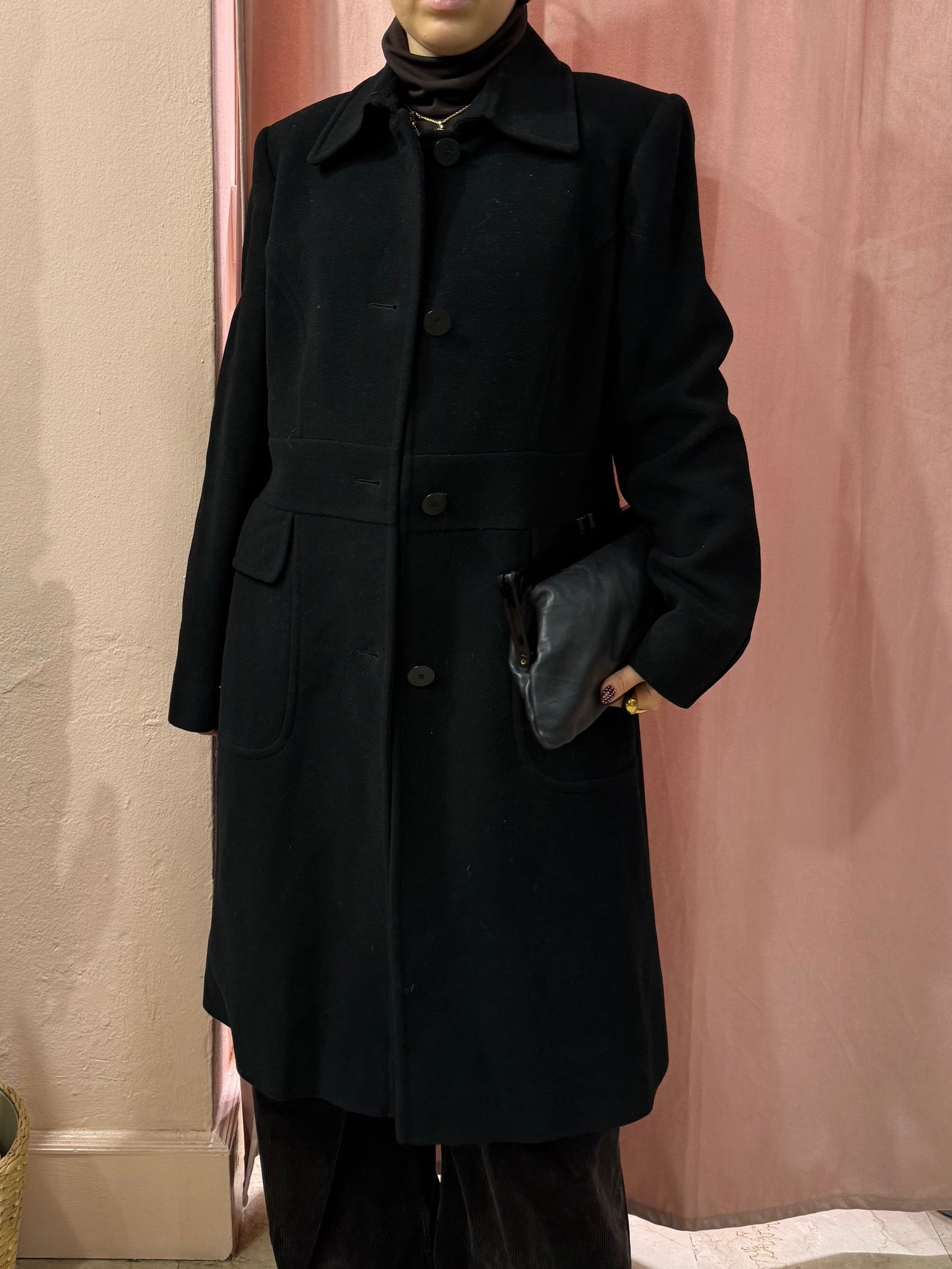 Cappotto DKNY nero in lana e cashmere