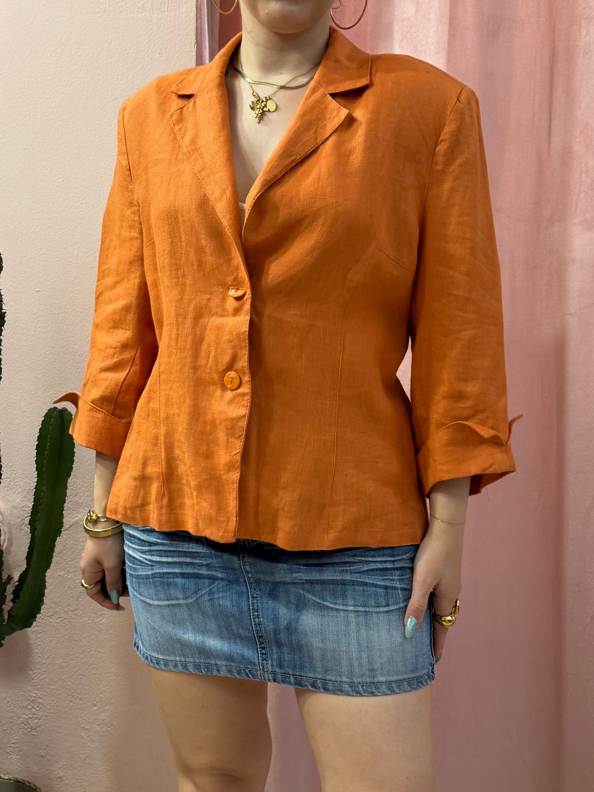 Blazer arancio in puro lino