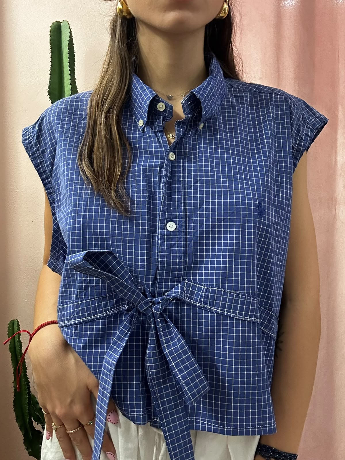 Camicia ralph lauren upcycling fiocco blu a quadri