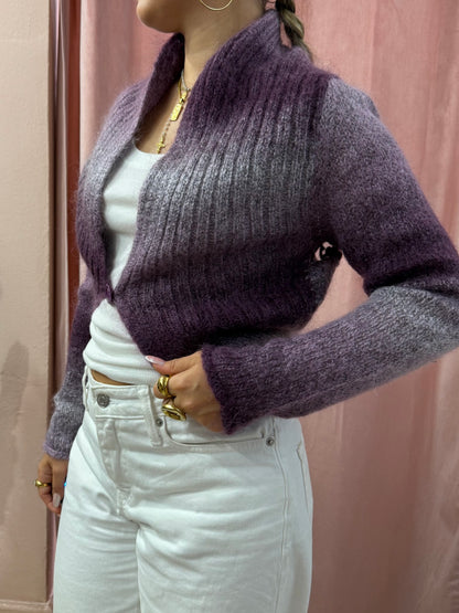 Cardigan viola sfumato lavorato a maglia