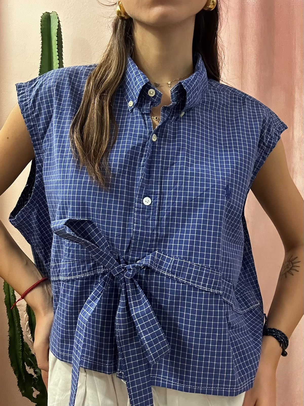 Camicia ralph lauren upcycling fiocco blu a quadri