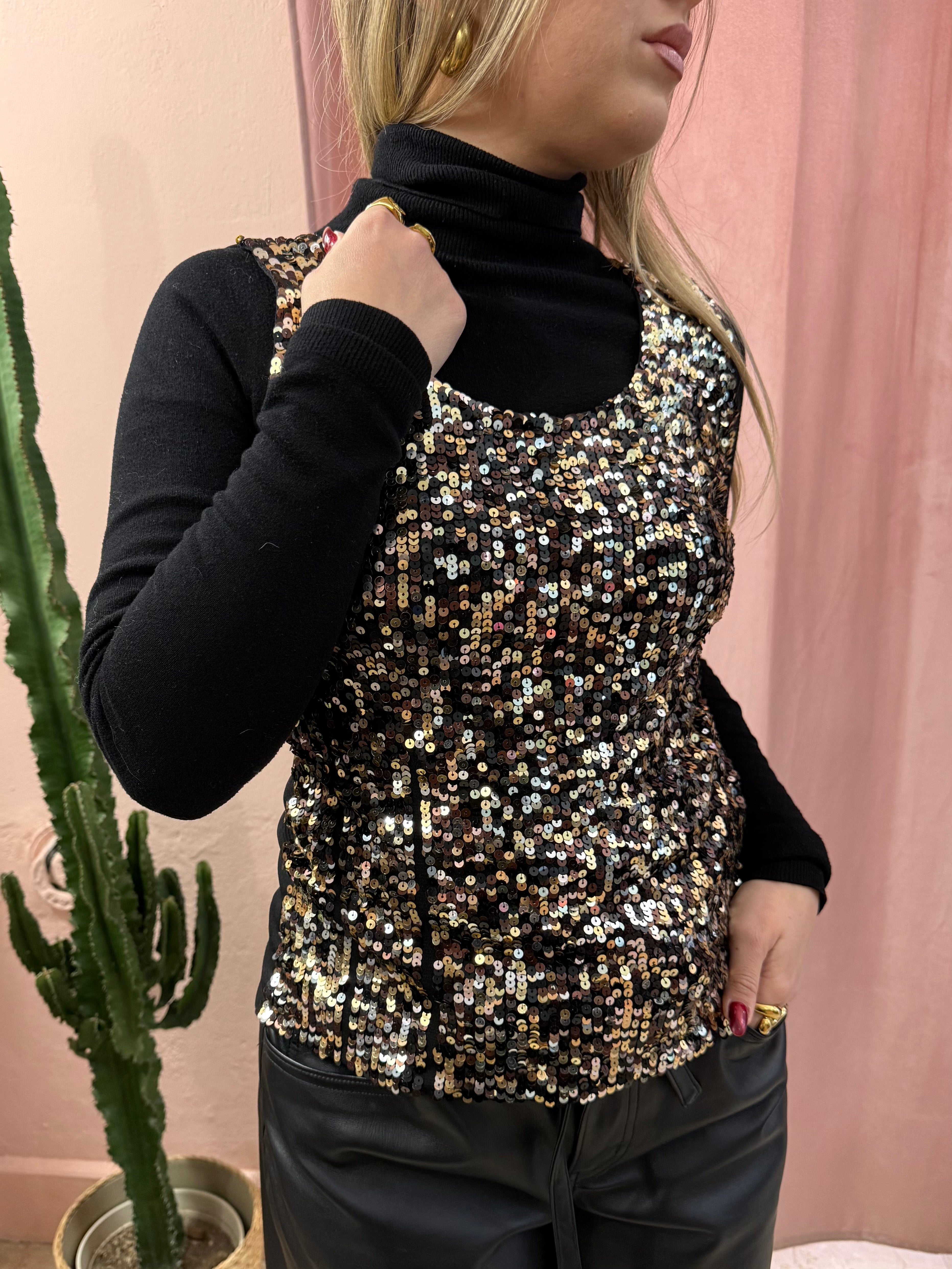 Top in paillettes dorato