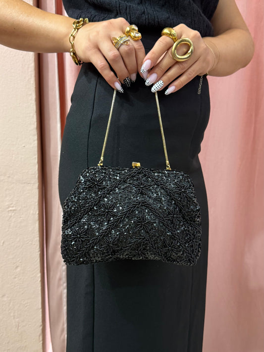 Borsetta vintage ricamata con paillettes e perline