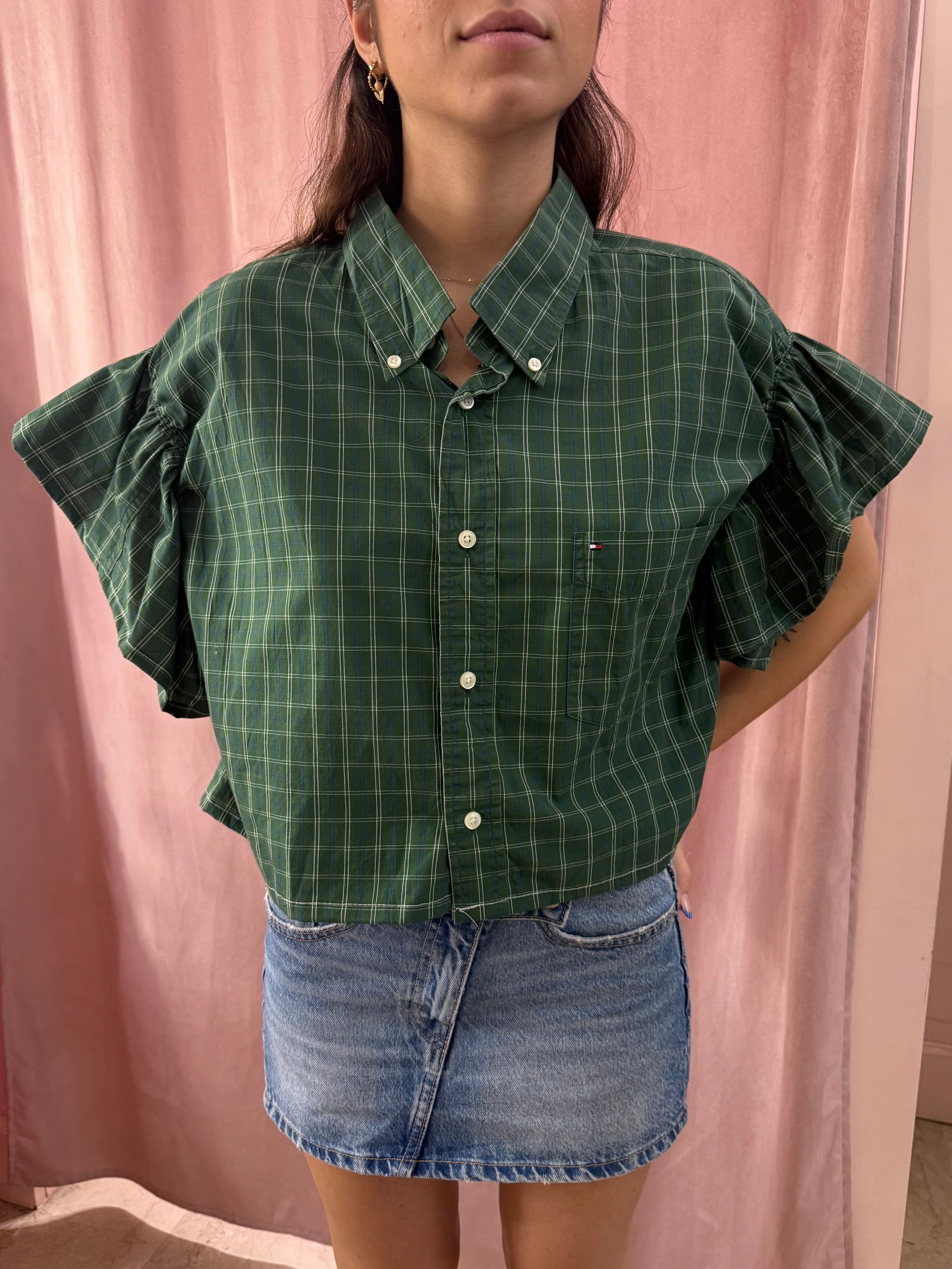 Camicia Tommy H. upcycling volant verdone a quadri