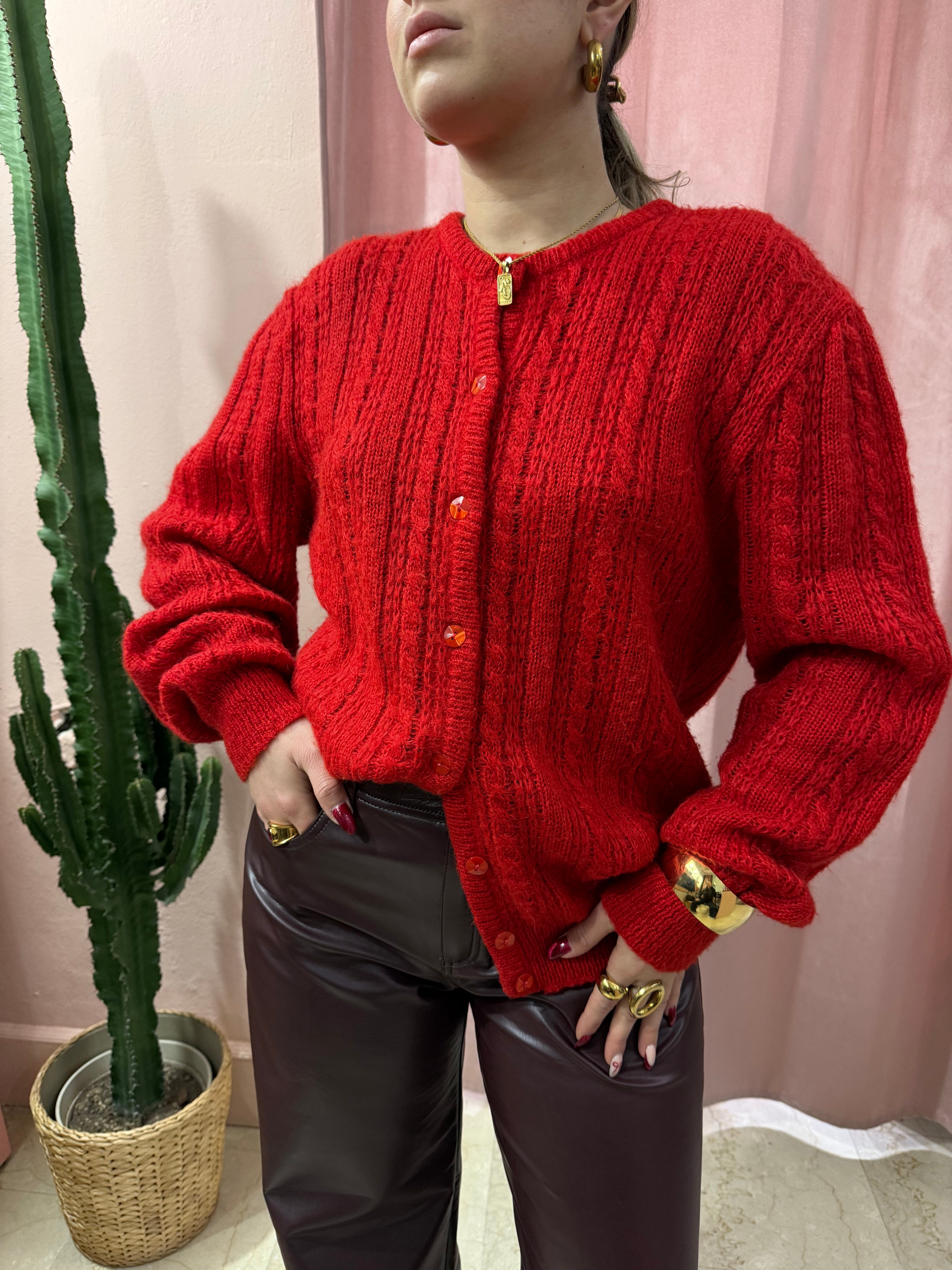 Maglione in lana a trecce rosso