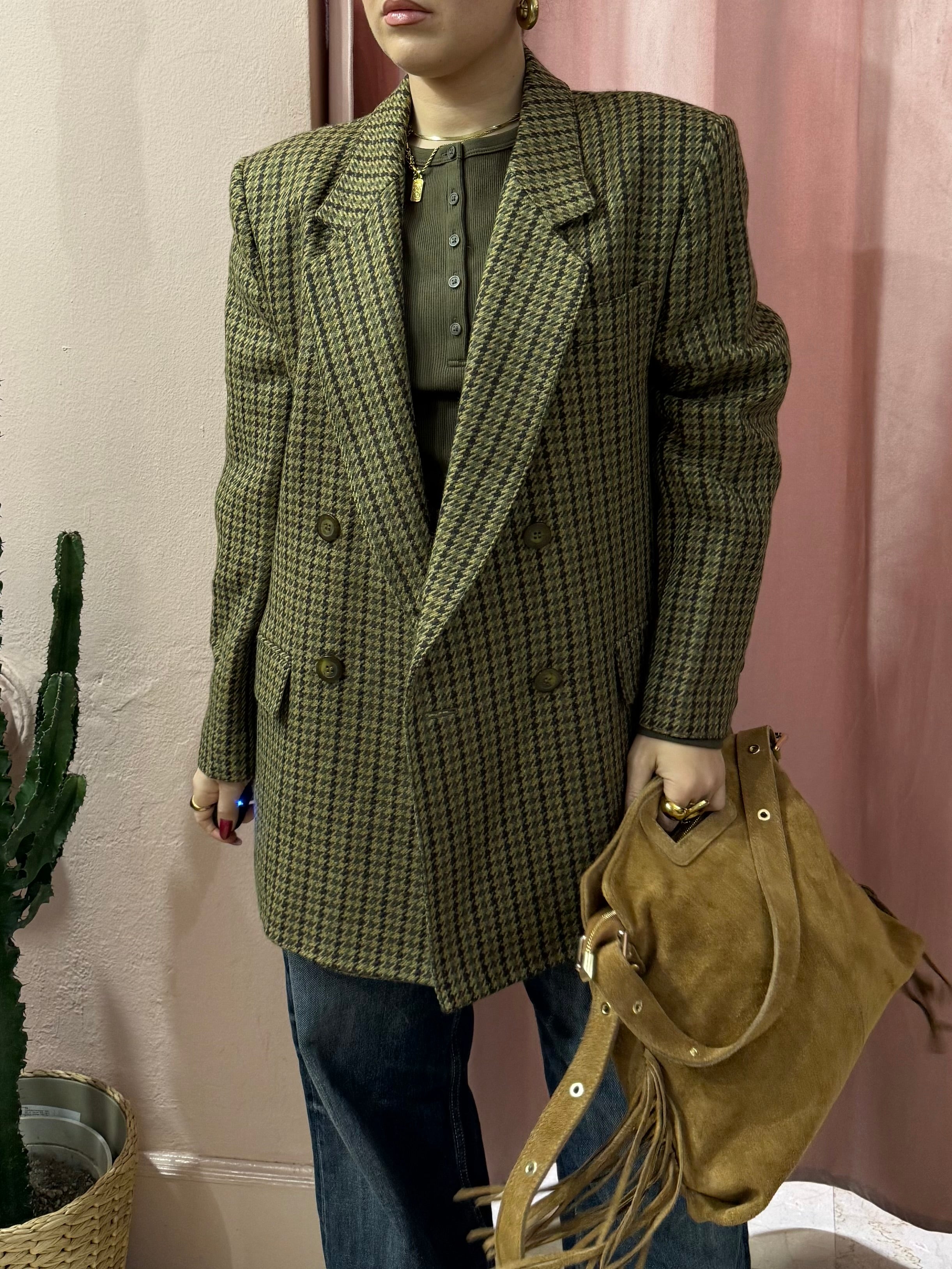 Blazer vintage in lana pied de puloule sul verde