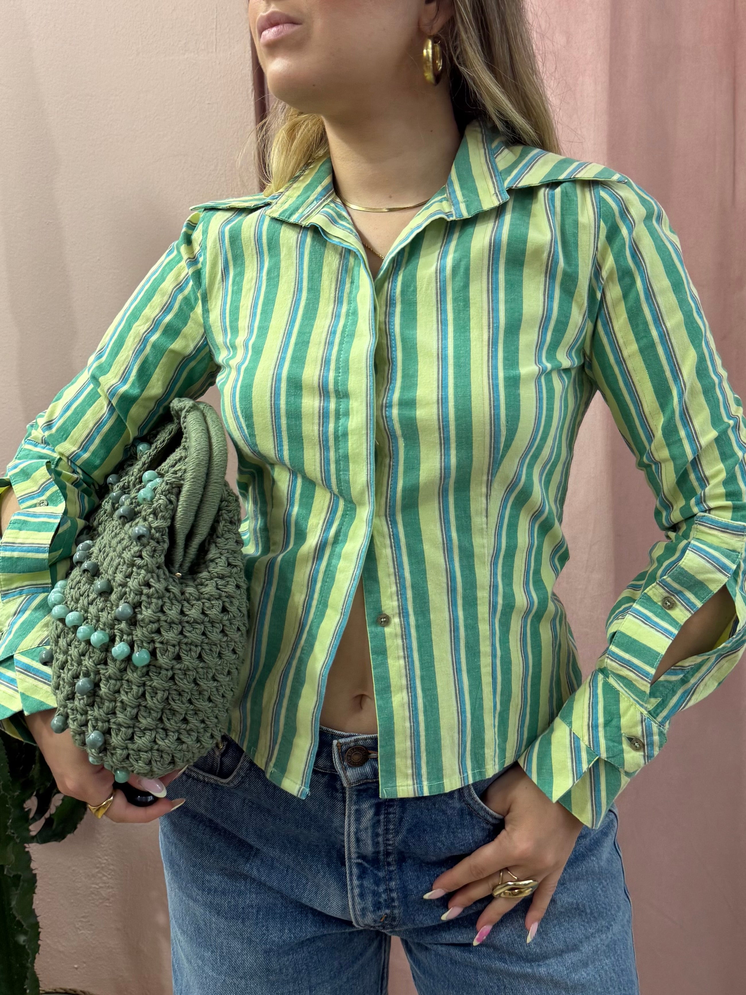 Camicia 00s verde a righe