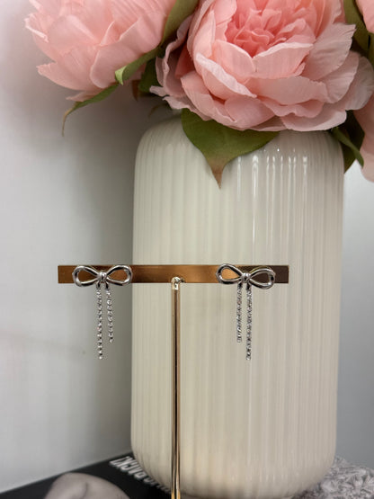 Orecchini pendenti fiocco strass gold/silver