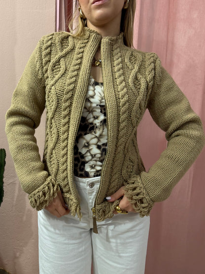 Cardigan 00s con zip cammello