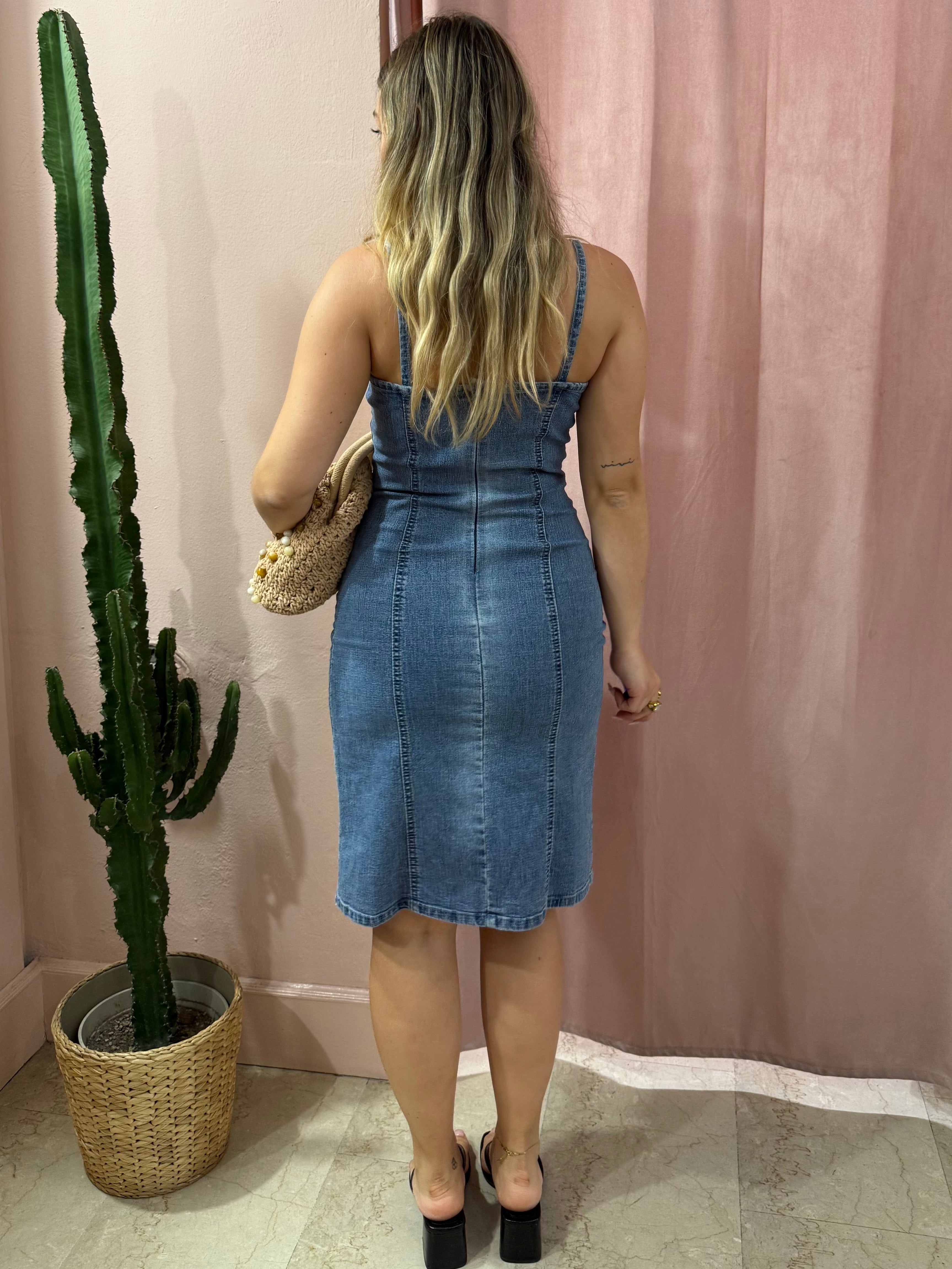 Vestito 00s in denim con intreccio sul davanti
