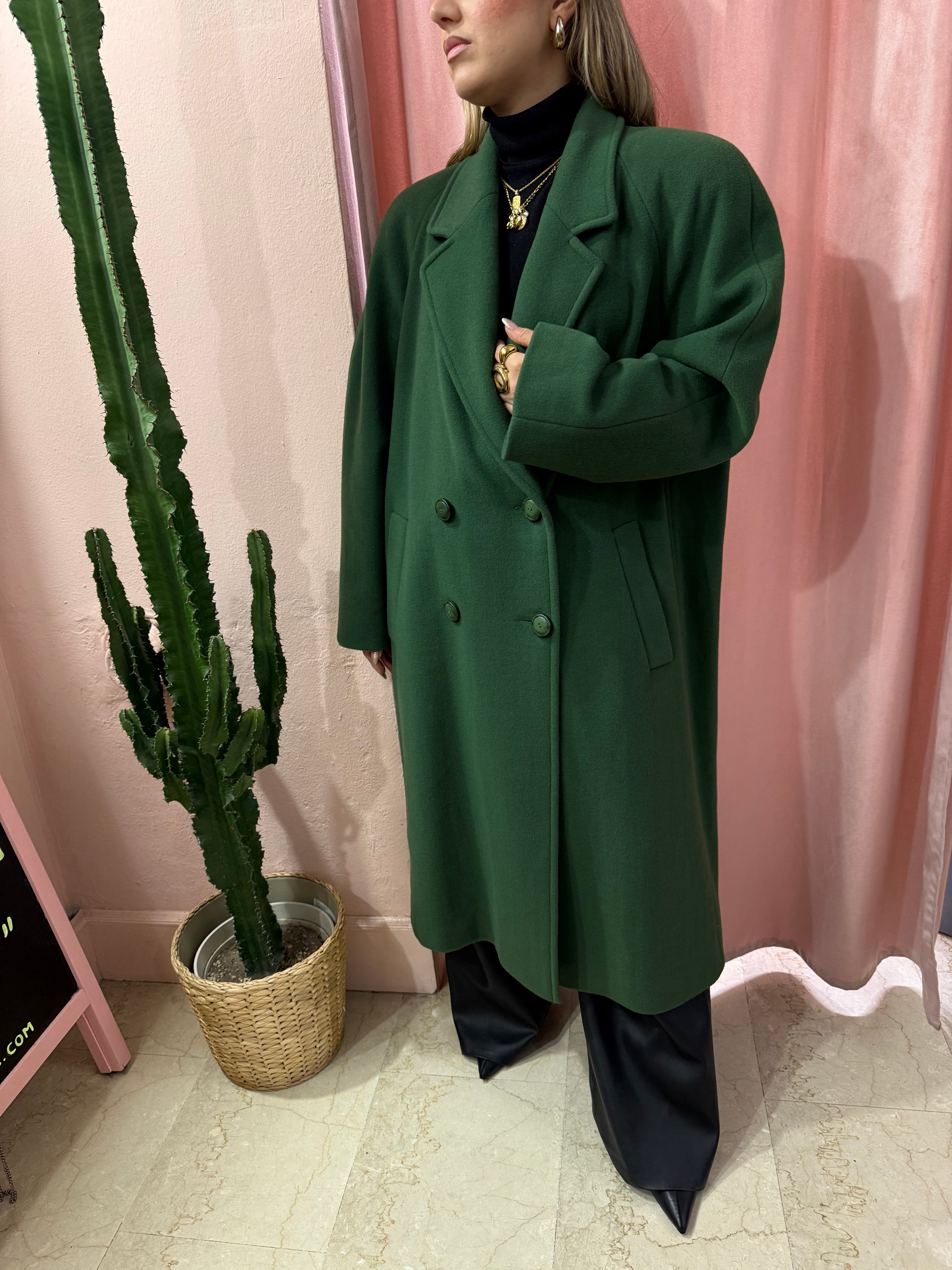 Maxi cappotto in lana verde