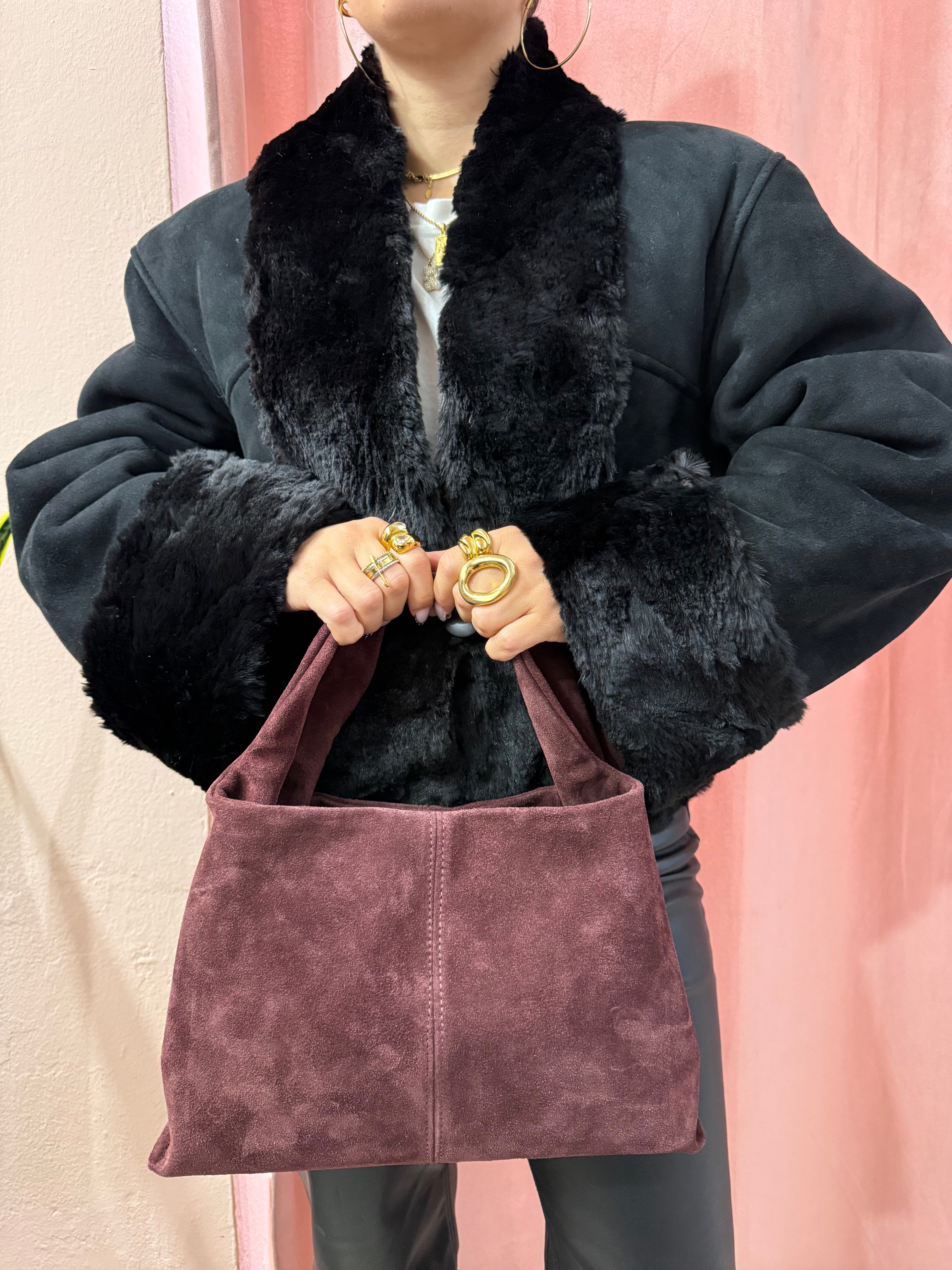 Borsa in vera pelle scamosciata burgundy