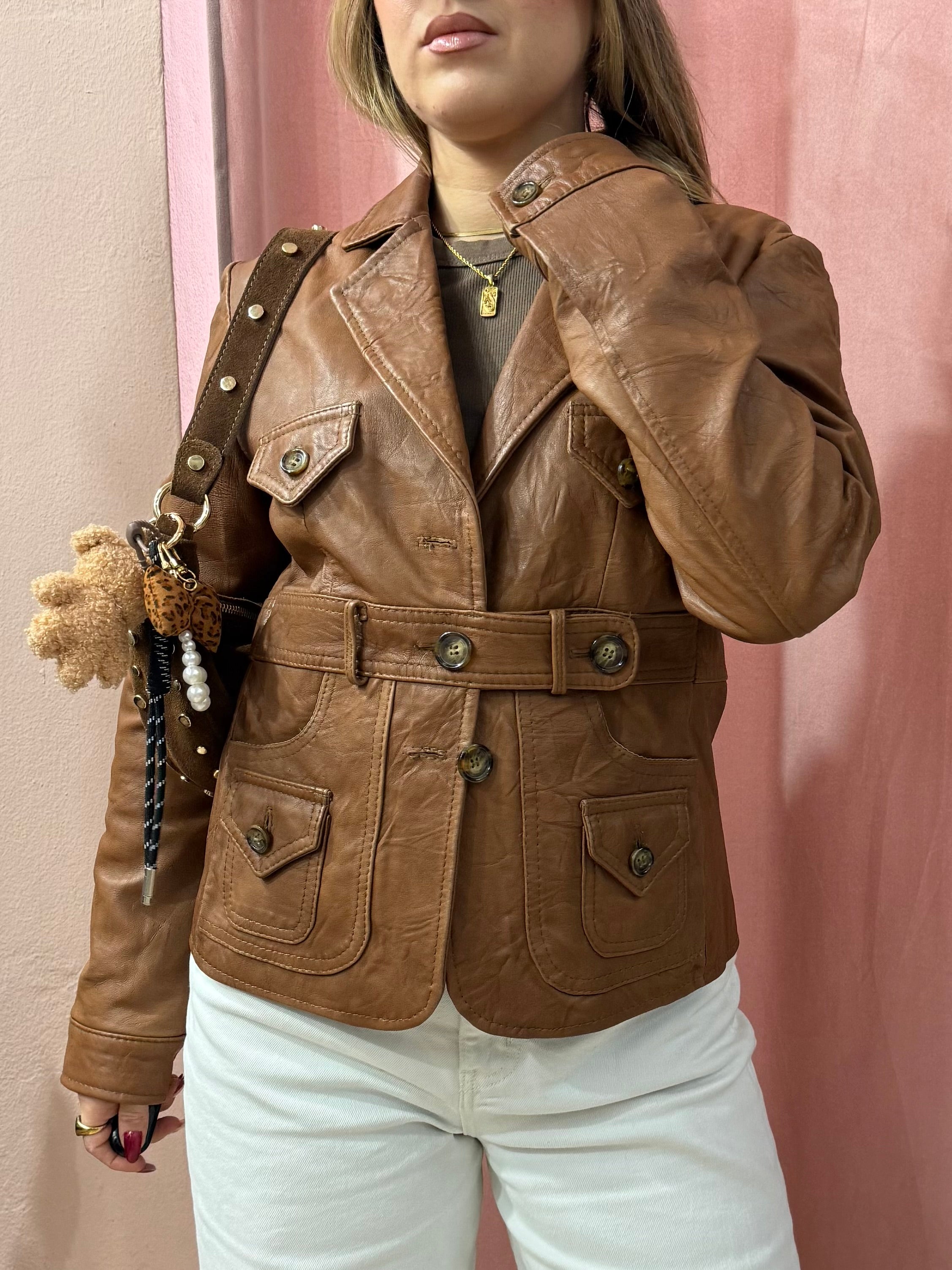 Giacca in vera pelle caramello