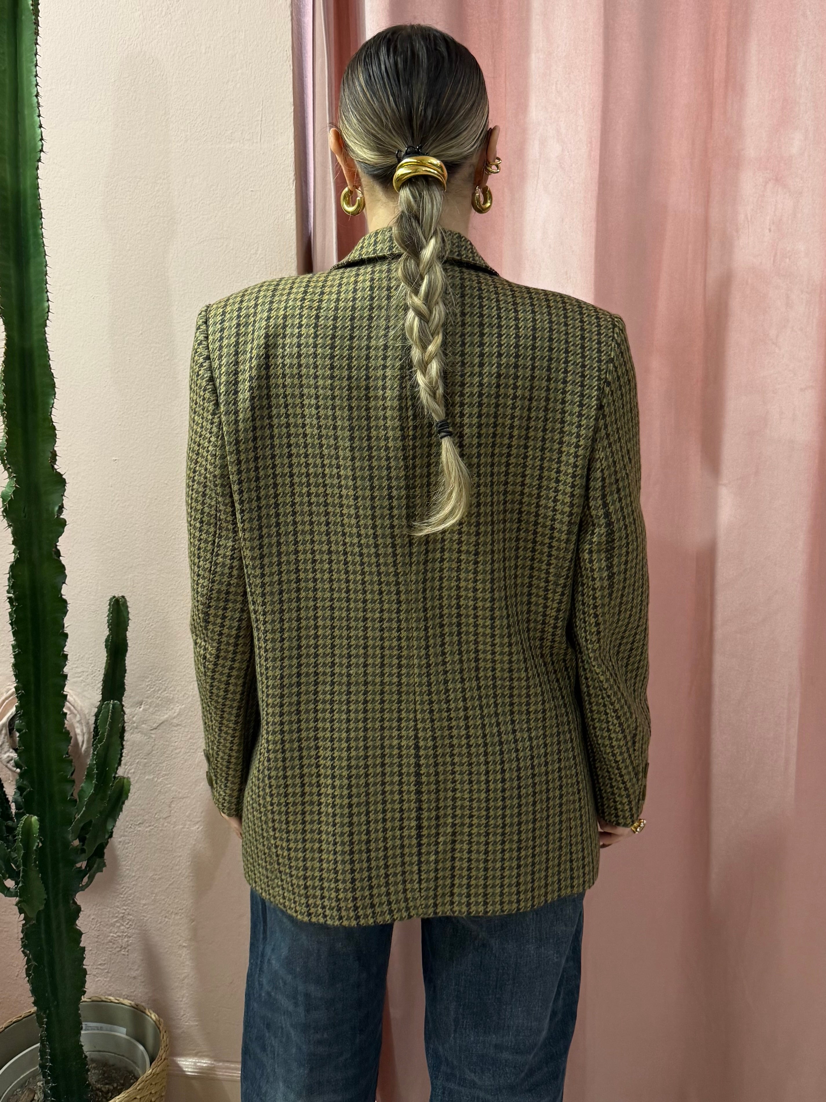 Blazer vintage in lana pied de puloule sul verde
