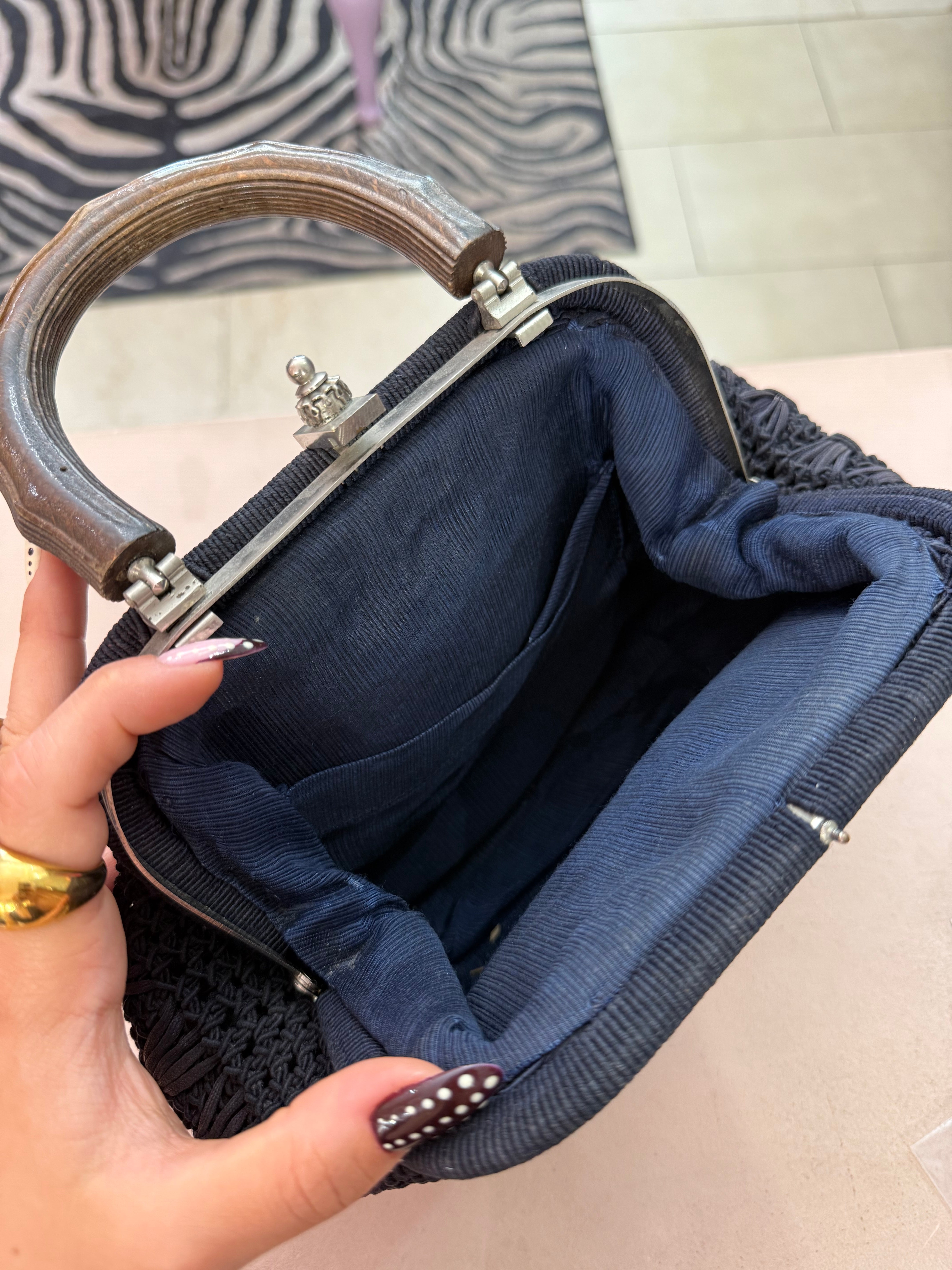 Borsa vintage anni 60 blu notte