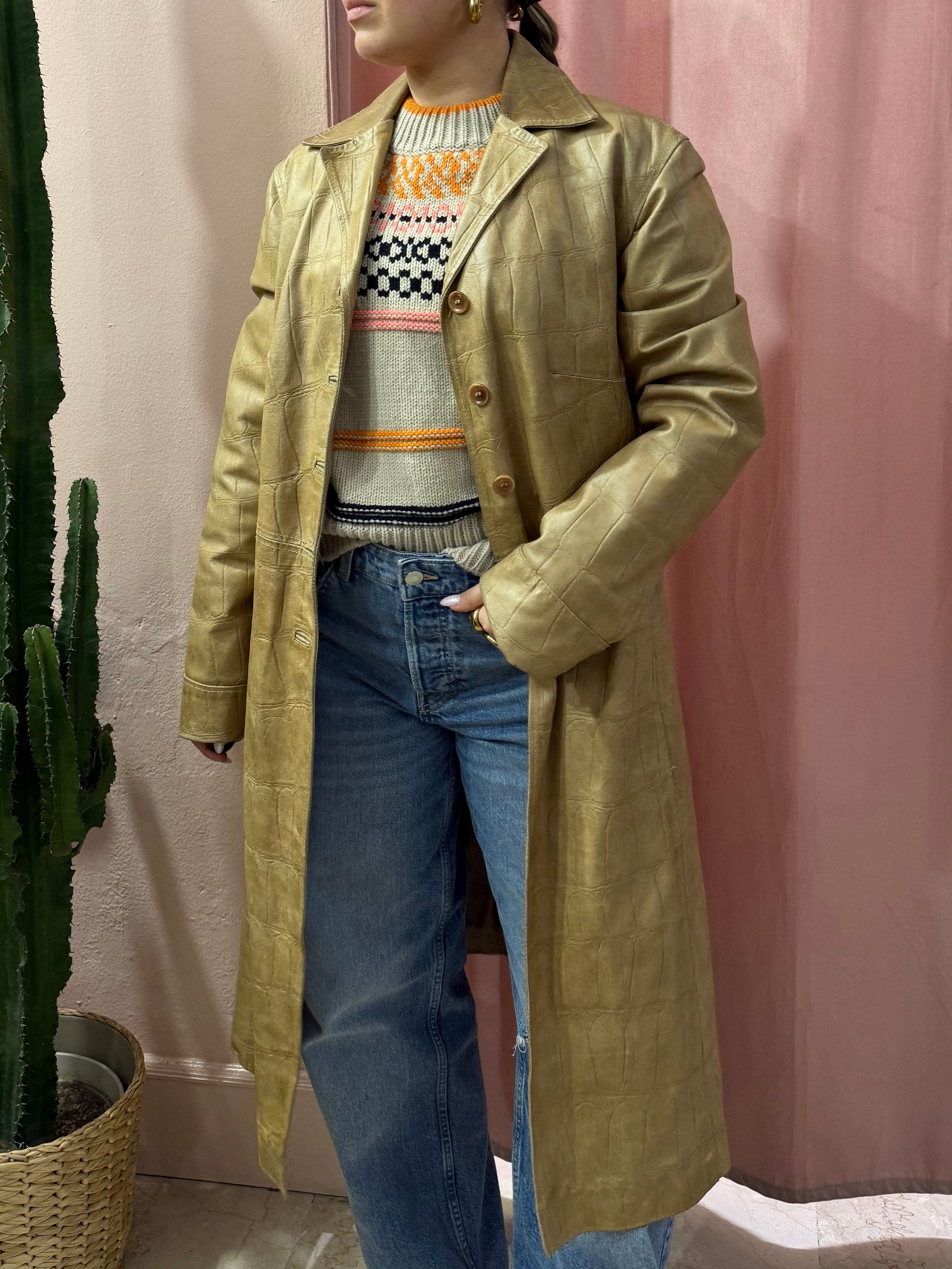 Trench in vera pelle effetto cocco