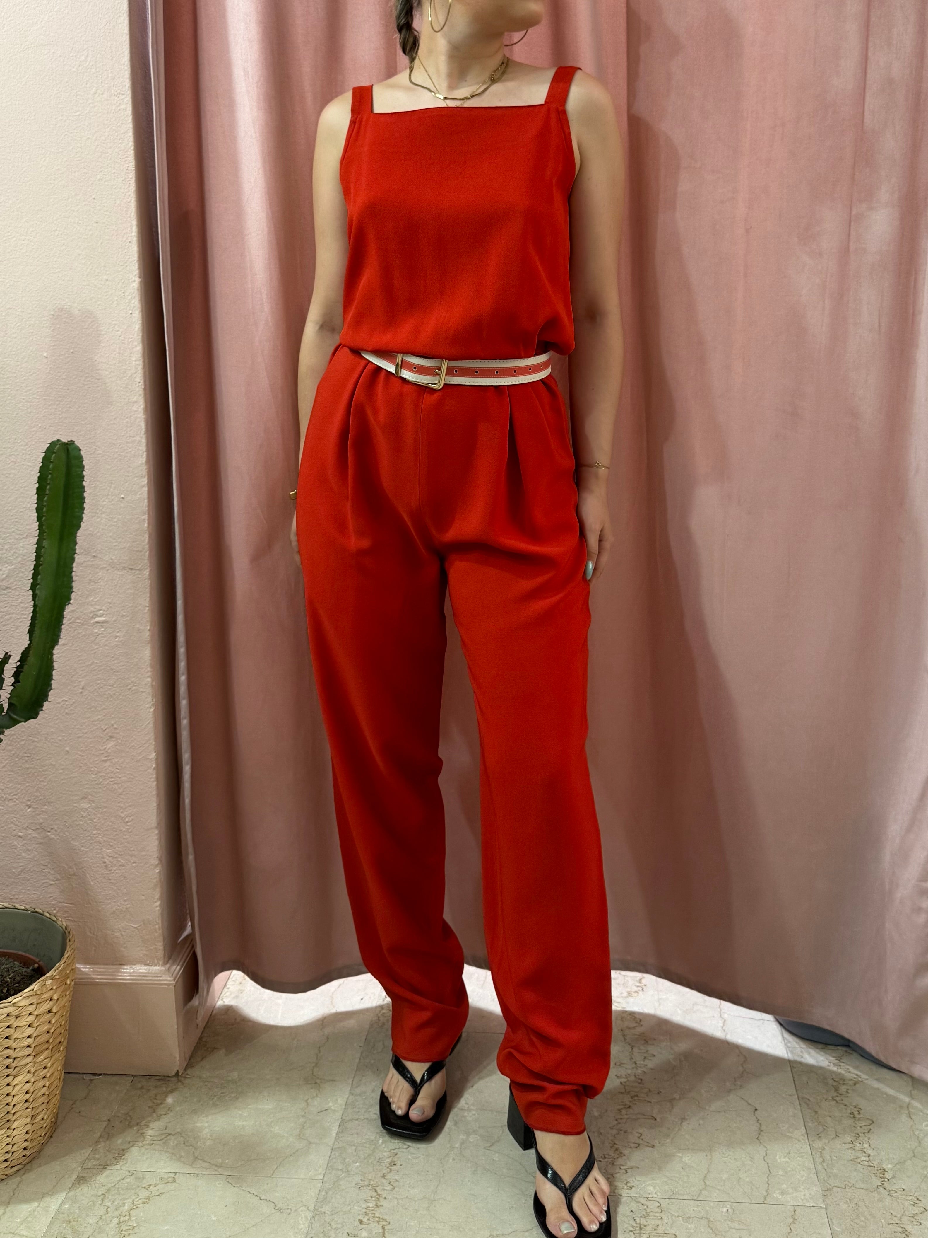 Maxi tuta rossa vintage con cinturino