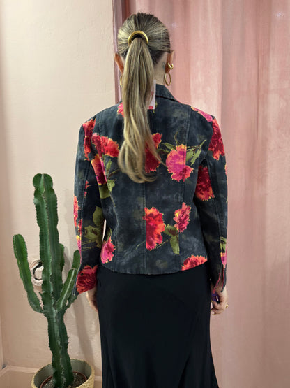Blazer Mariella Burani fantasia a fiori sul rosso
