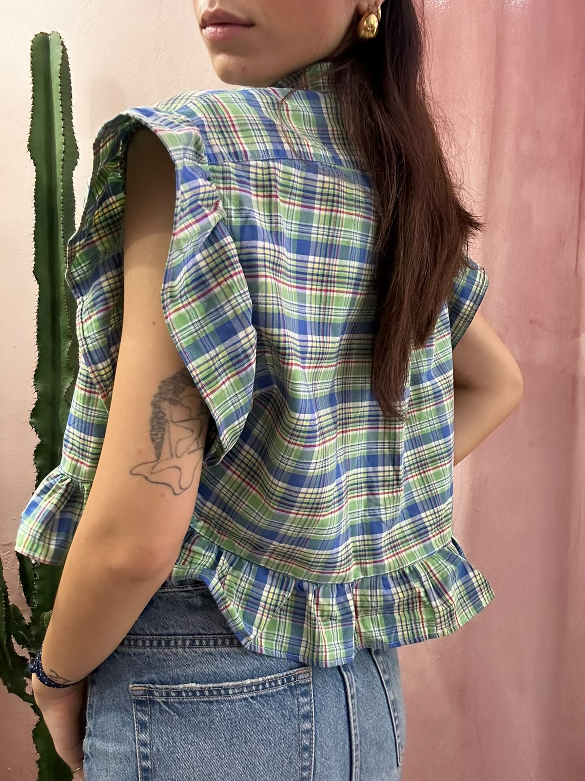 Camicia ralph lauren upcycling manica volant a quadri