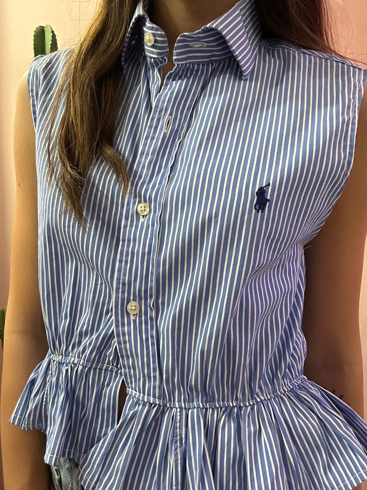 Camicia Ralph Lauren upcycling volant a righe blu
