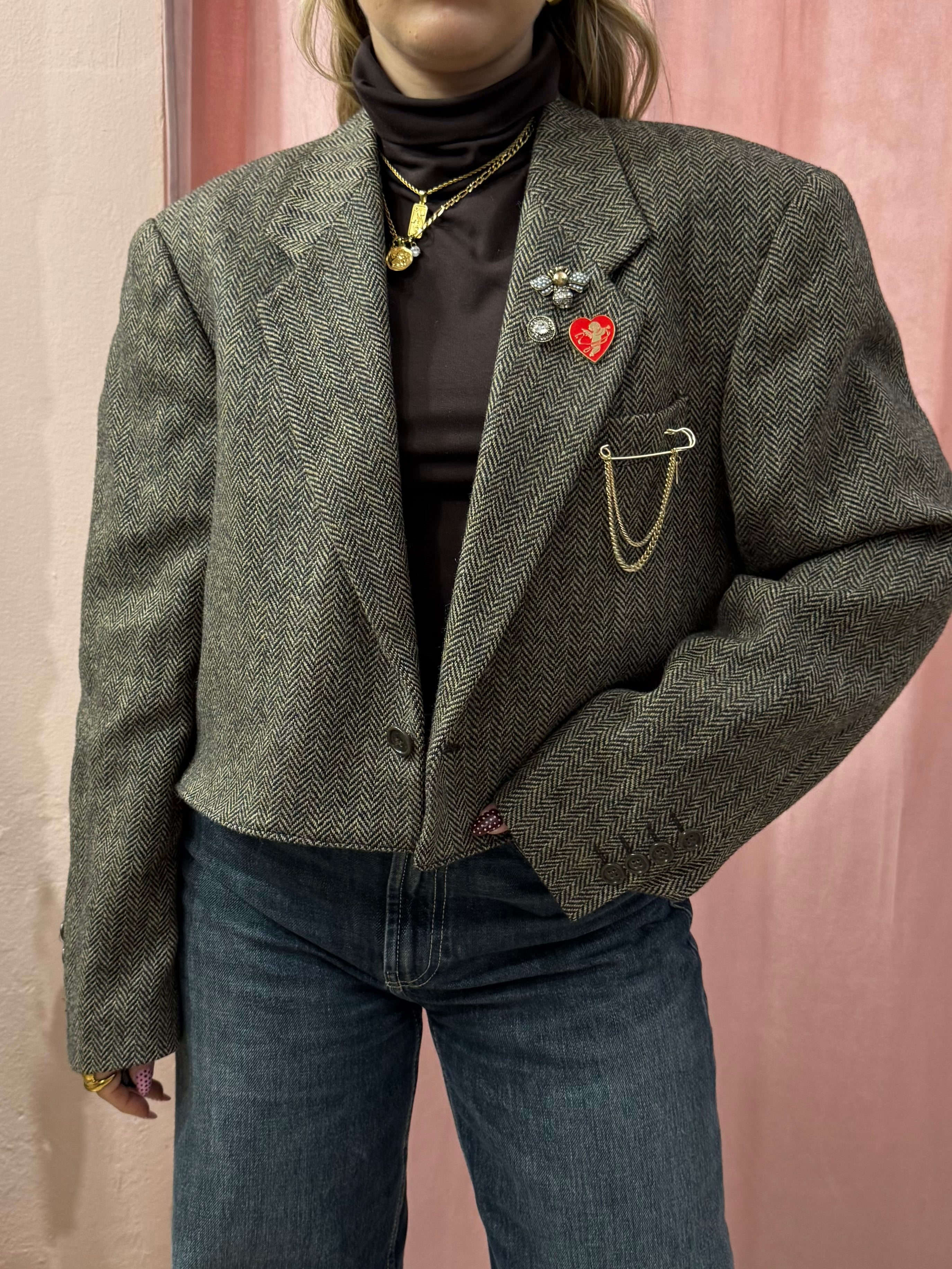 Blazer vintage crop spigato