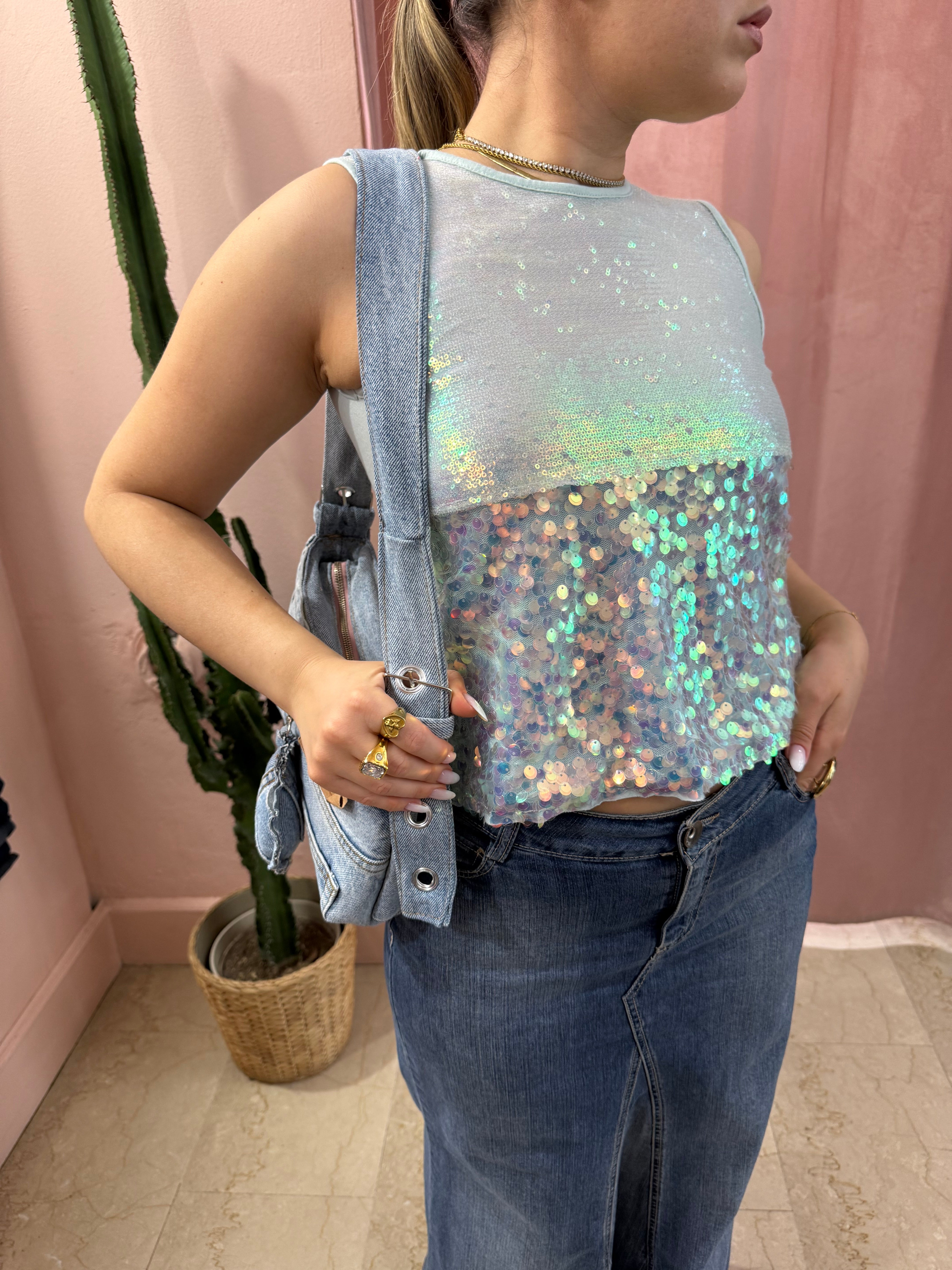 Top paillettes iridescente