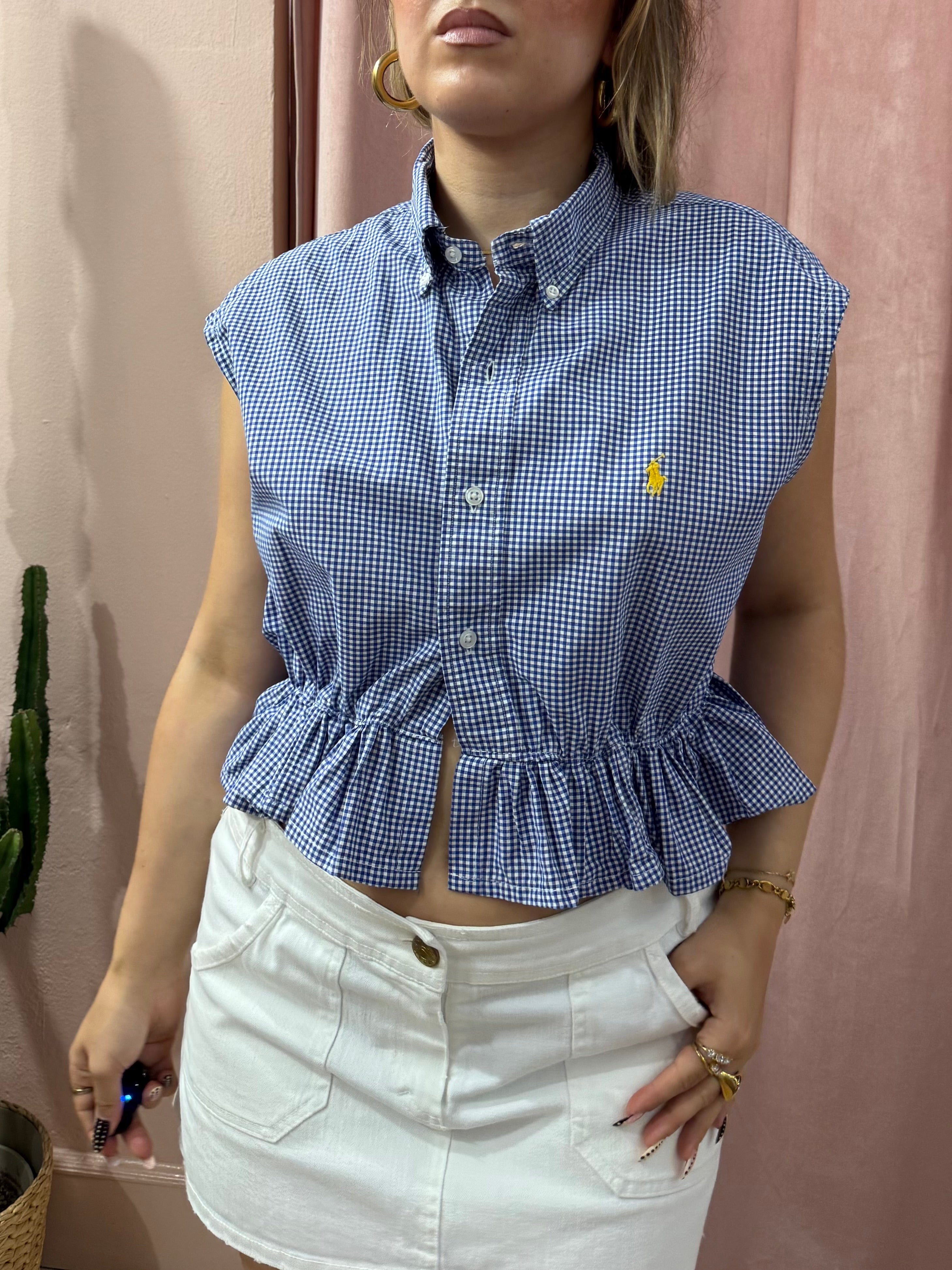 Camicia Ralph Lauren upcycling volant vichy blu