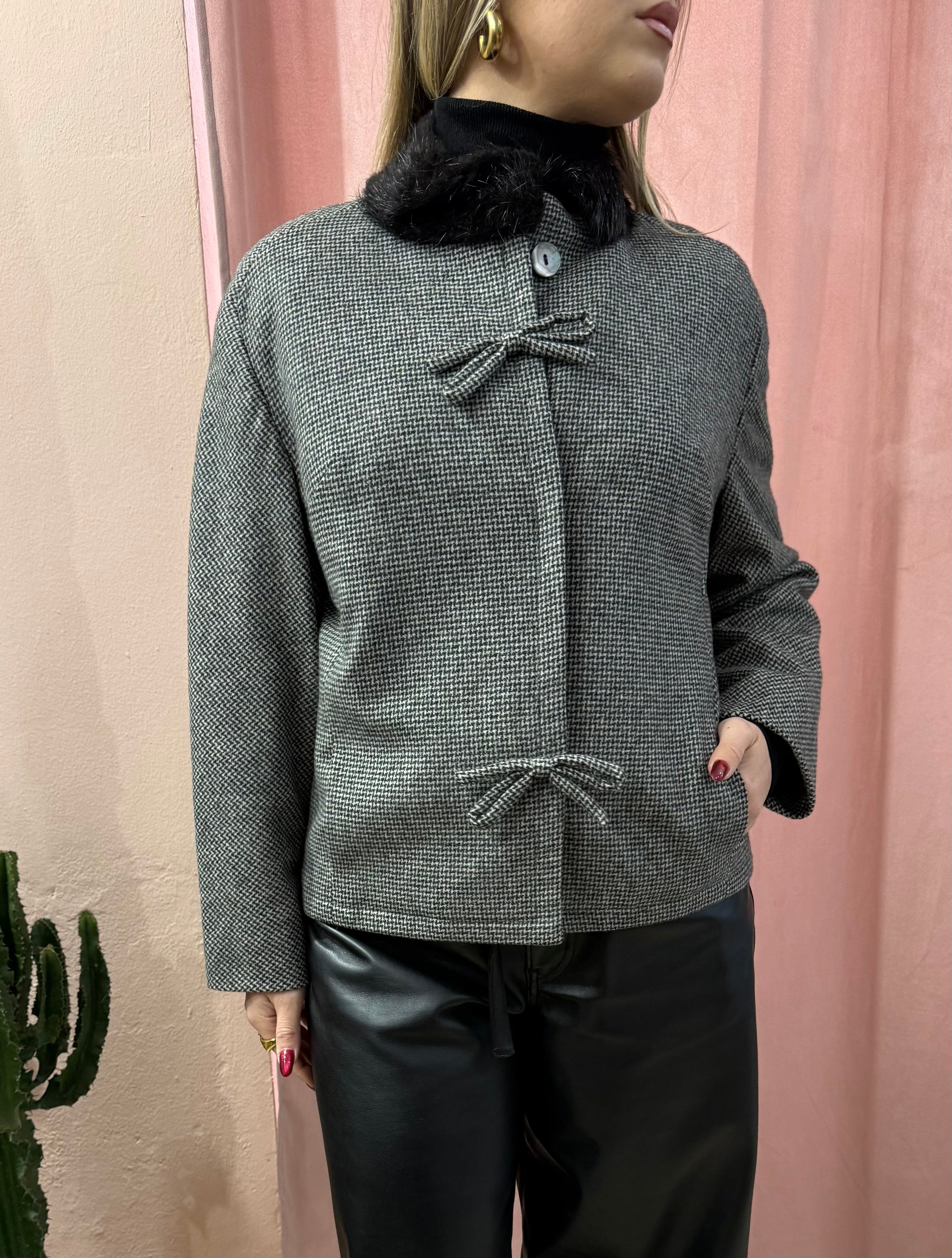 Blazer vintage fiocchi collo in pelliccia