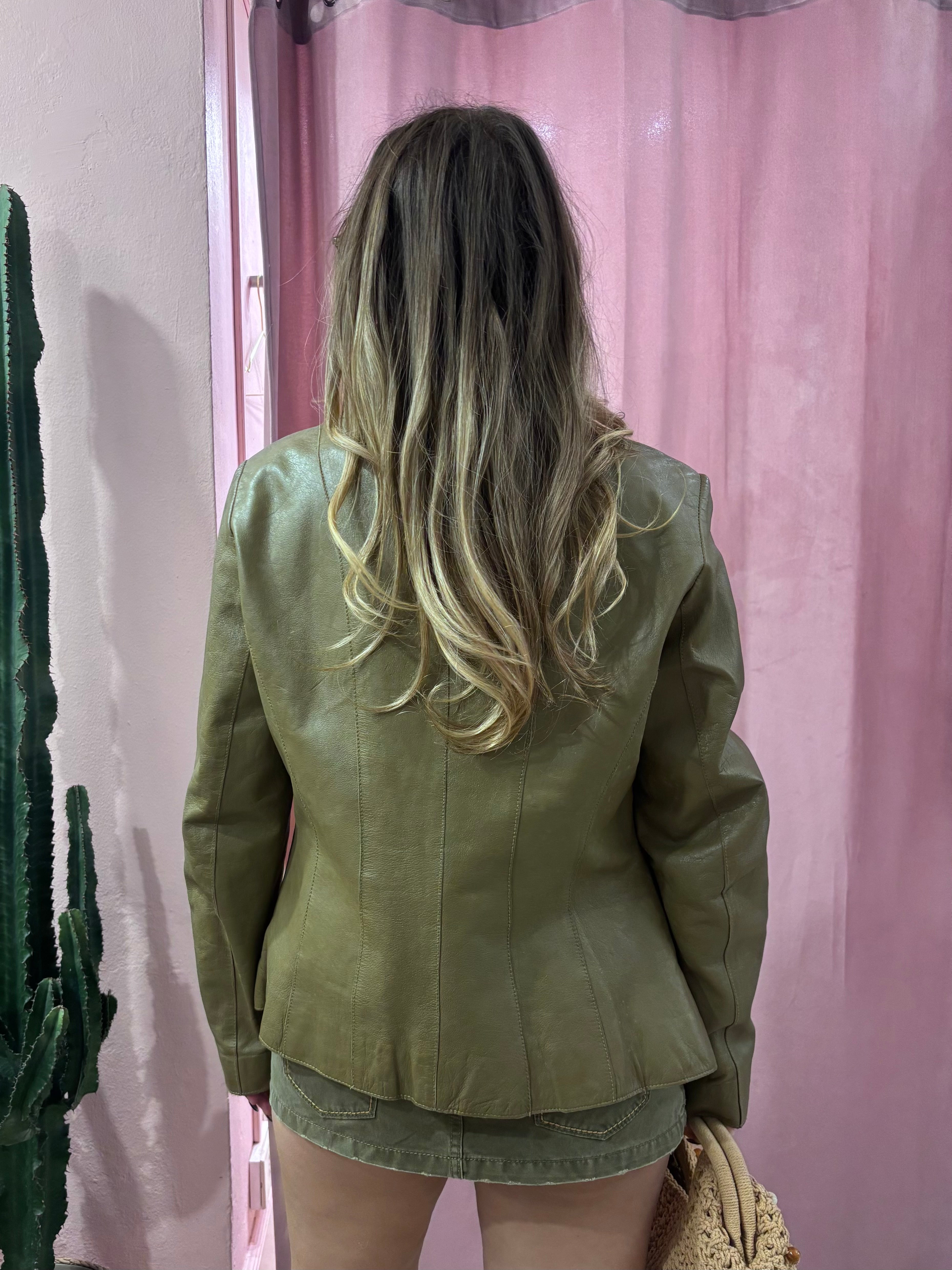 Giacca verde oliva in pelle